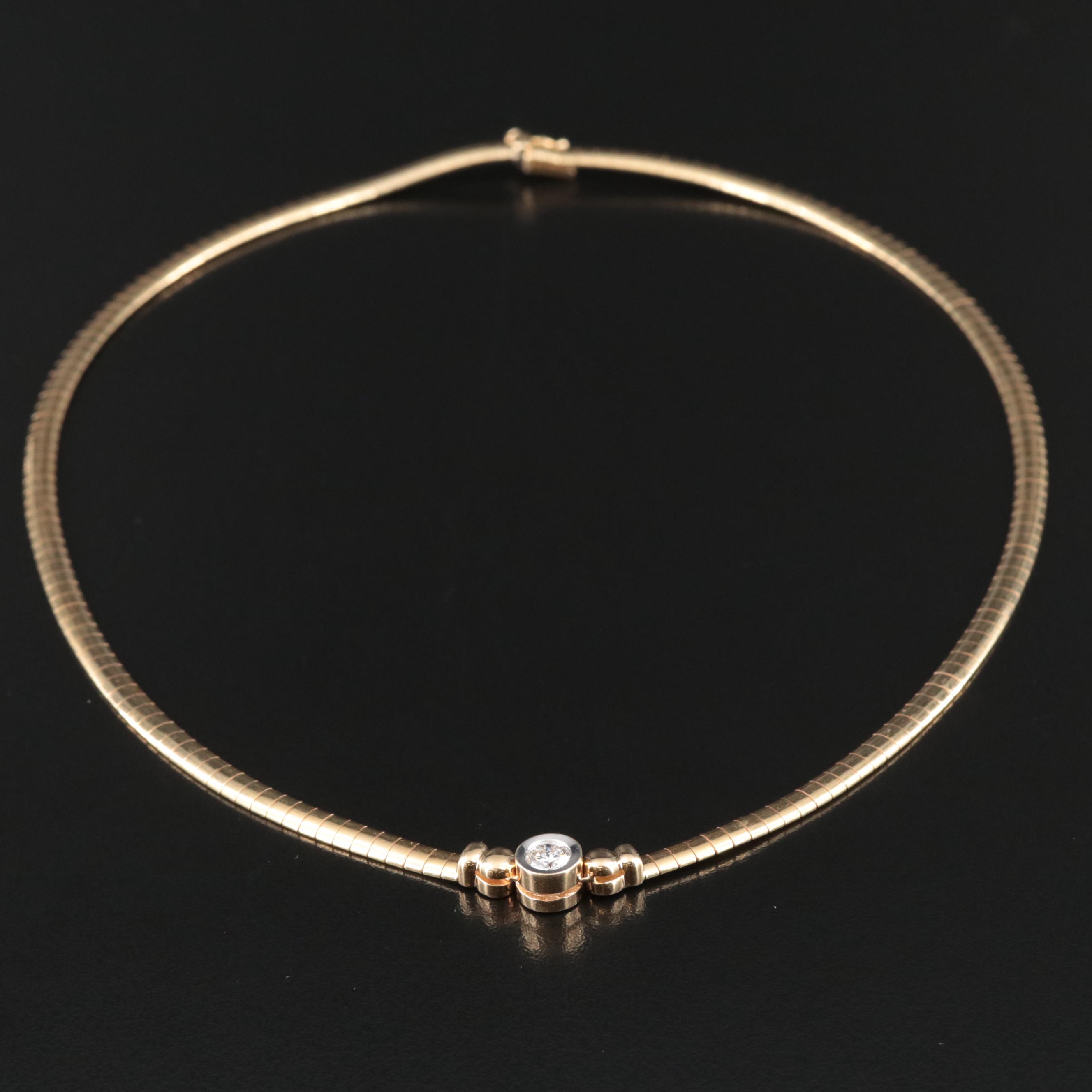 Italian Aurafin 14K 0.51 CT Diamond Omega Necklace