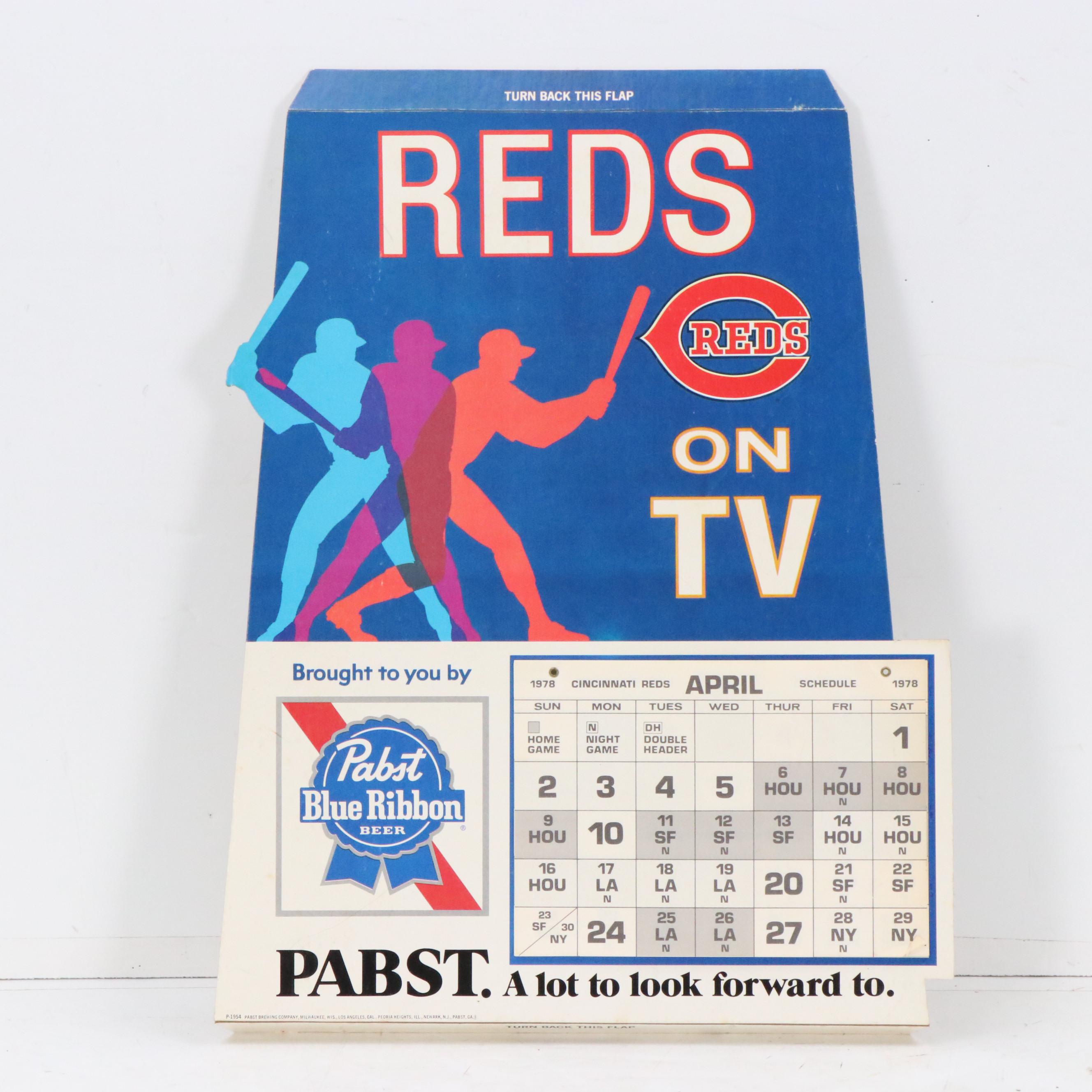 1978 Pabst Blue Ribbon Beer Cincinnati Reds Cardboard Schedules