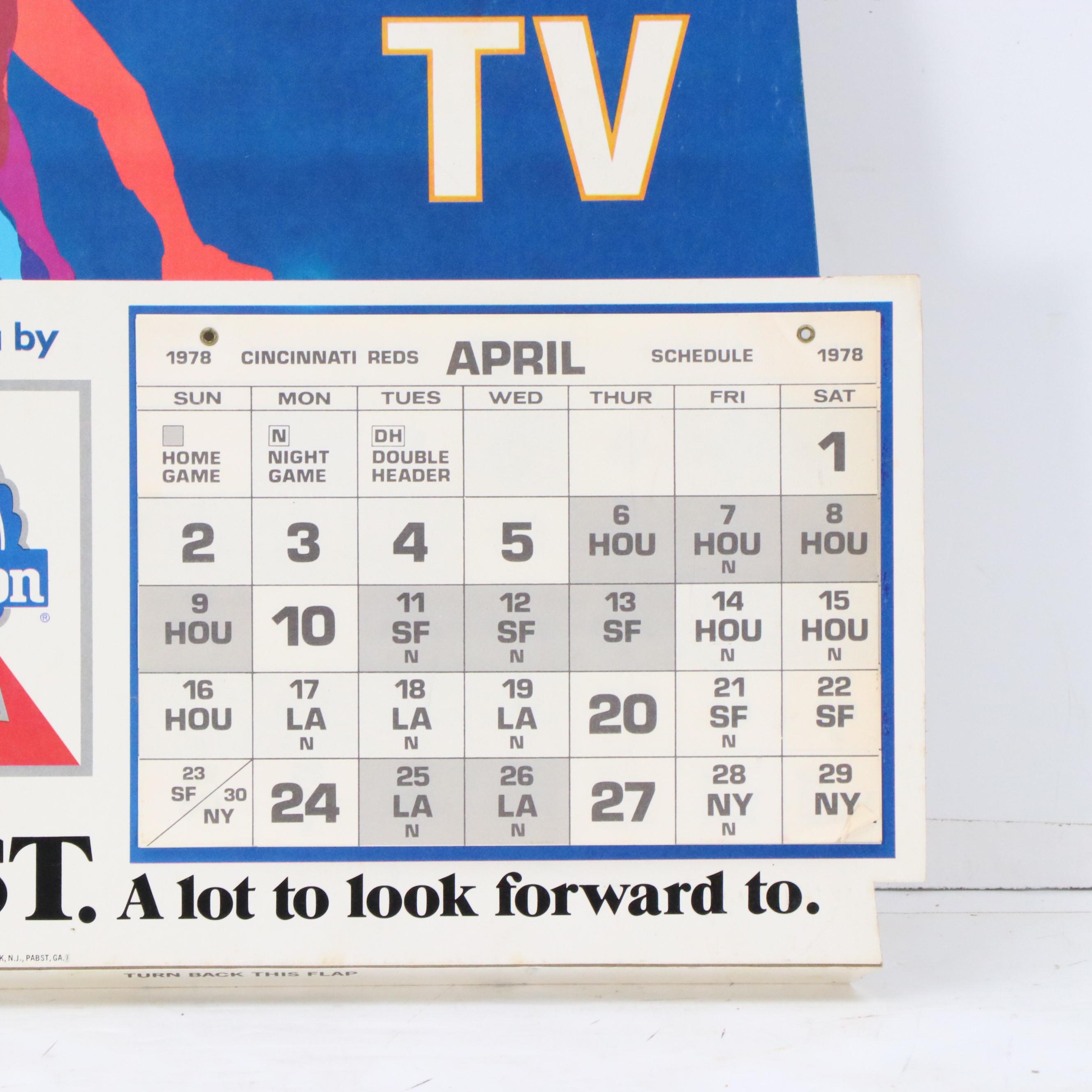 1978 Pabst Blue Ribbon Beer Cincinnati Reds Cardboard Schedules