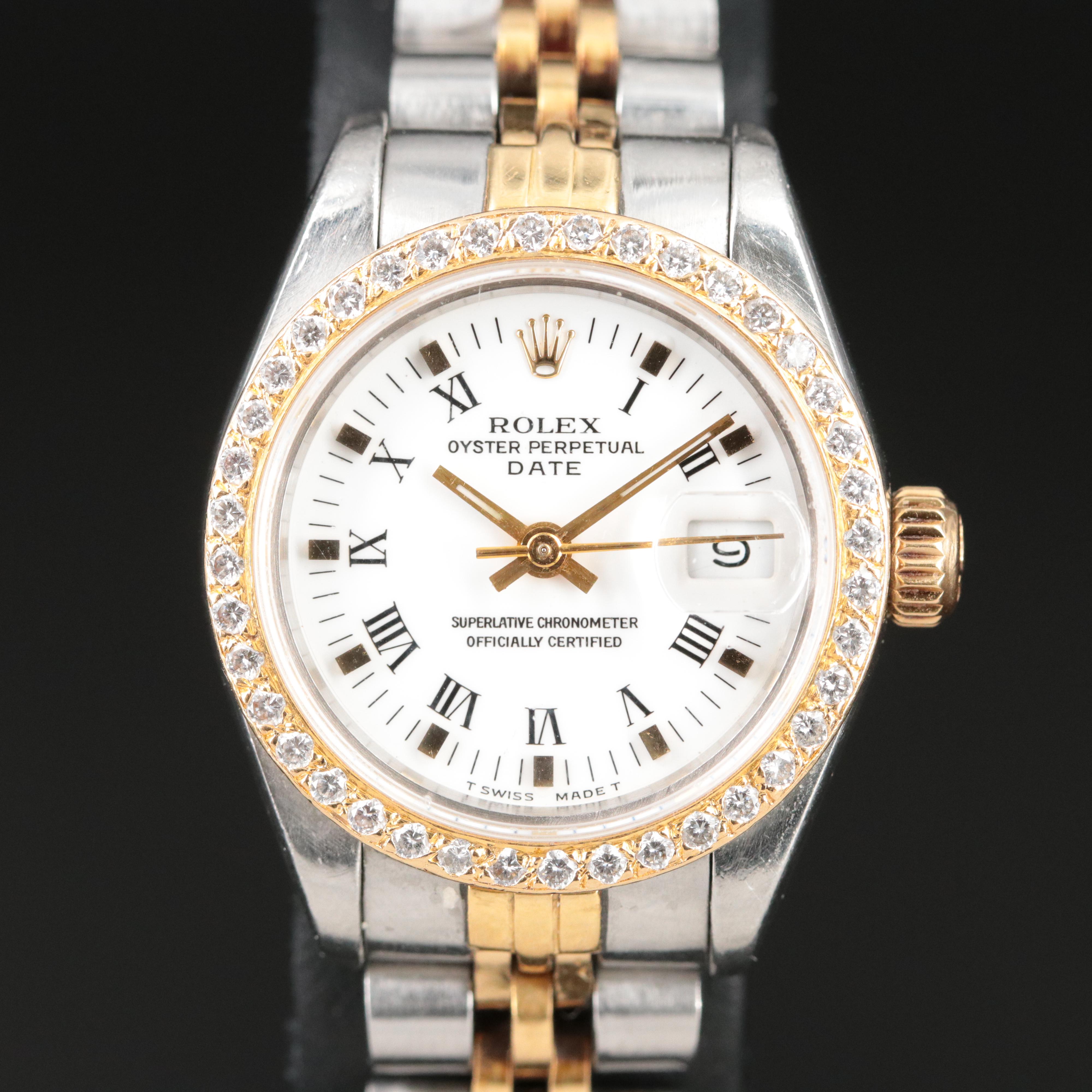 Rolex Oyster Perpetual Date 69190 Custom Diamond Set Watch