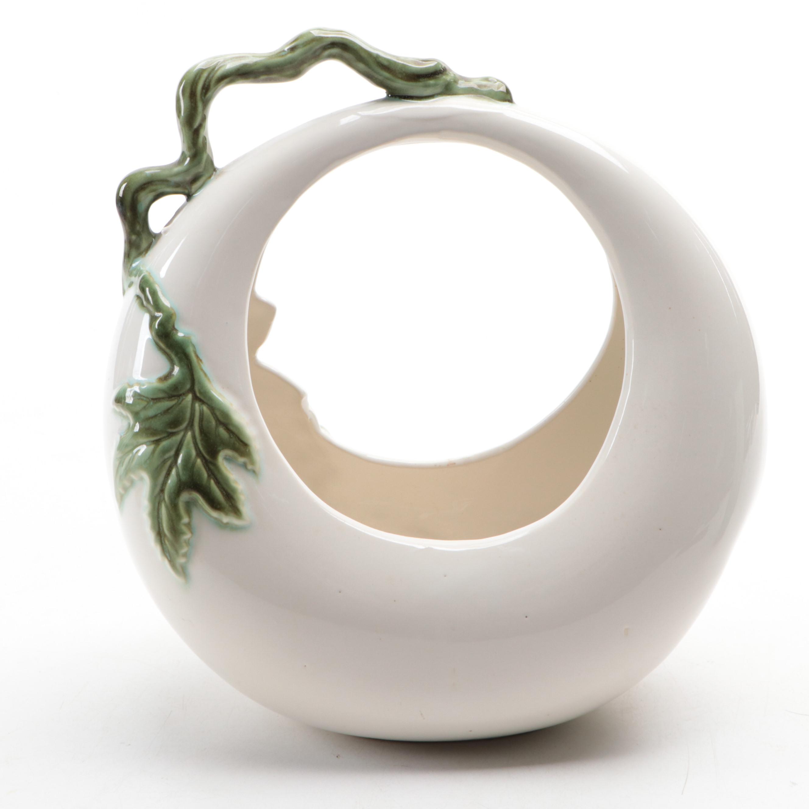 Hull Pottery Tokay Moon Basket and Calla Lily Vase, Early to Mid-20th Century