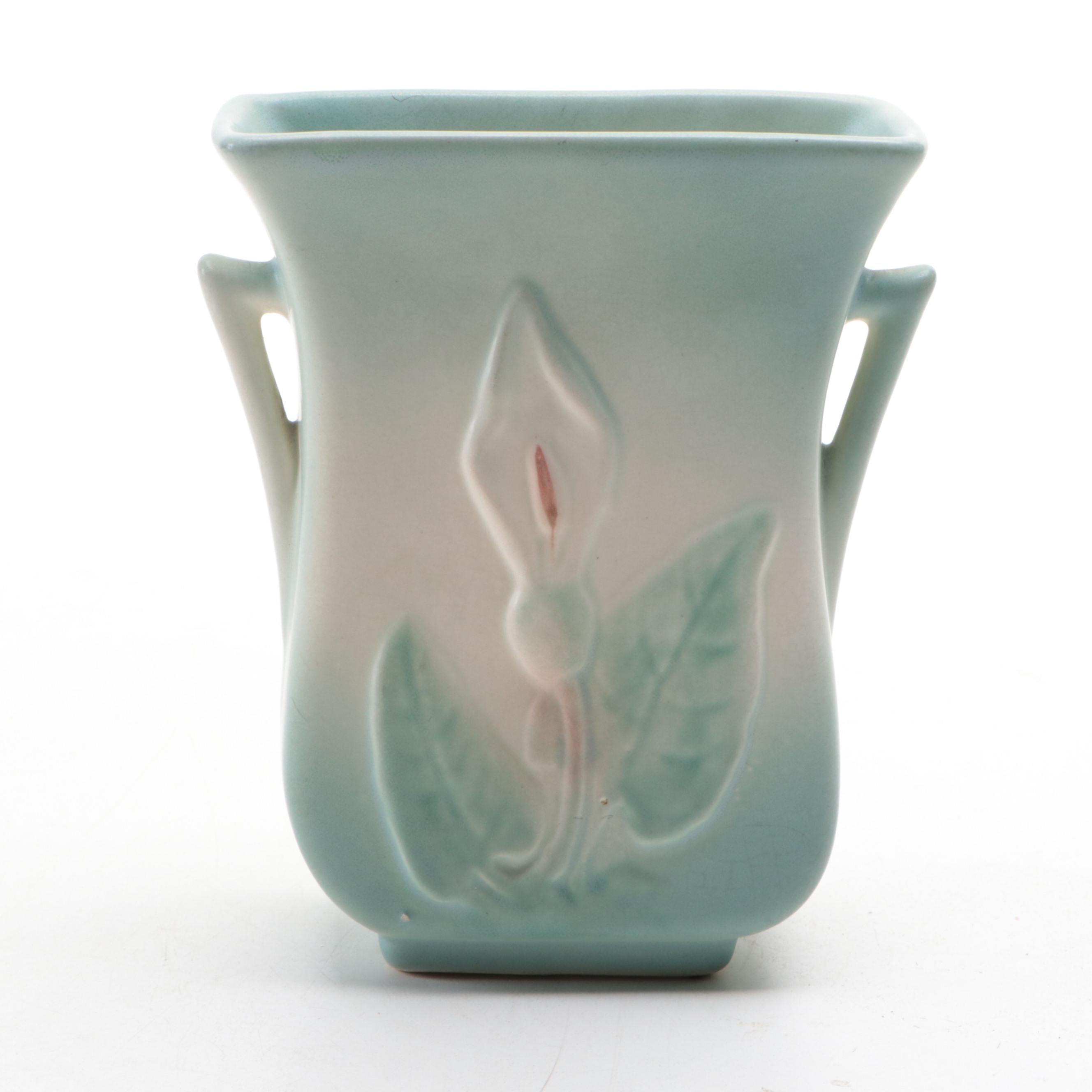 Hull Pottery Tokay Moon Basket and Calla Lily Vase, Early to Mid-20th Century