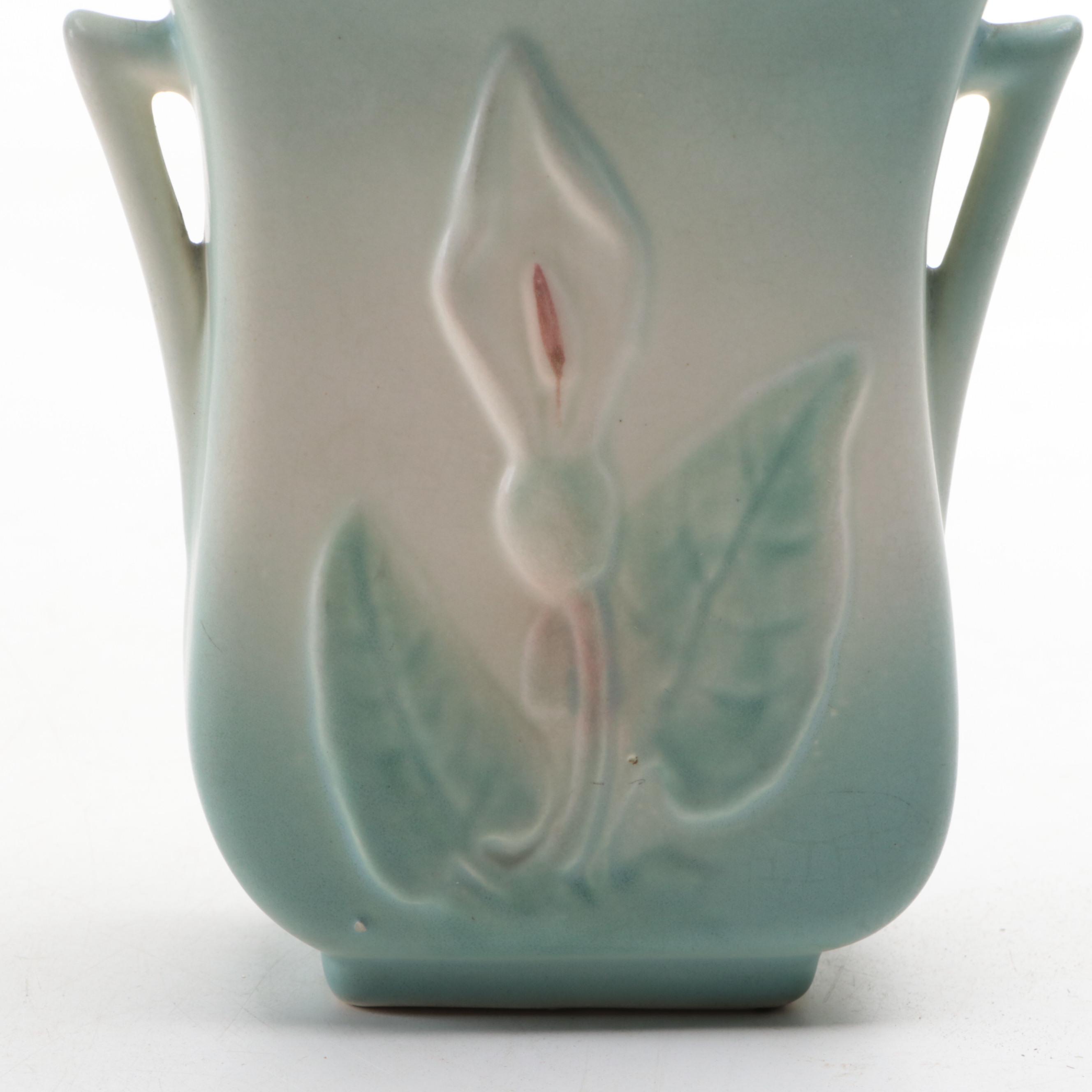 Hull Pottery Tokay Moon Basket and Calla Lily Vase, Early to Mid-20th Century