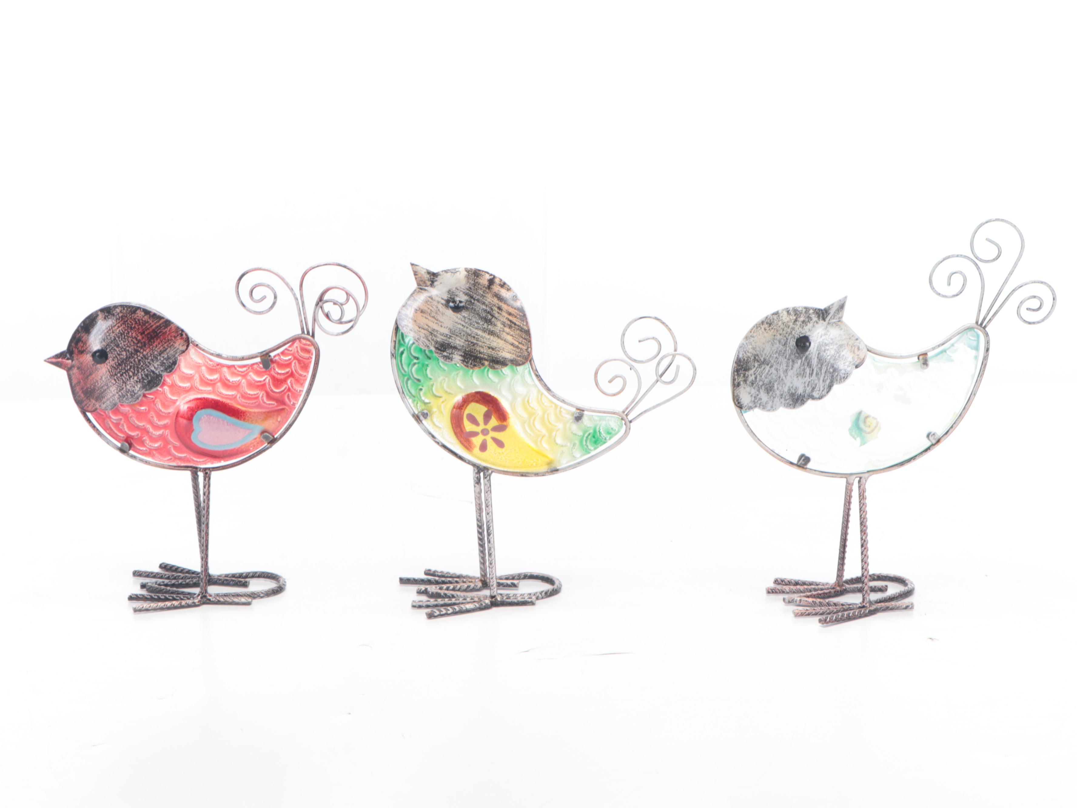 Benchmade Metal Outdoor Bird Sculptures Including Birdbath, Late 20th Century