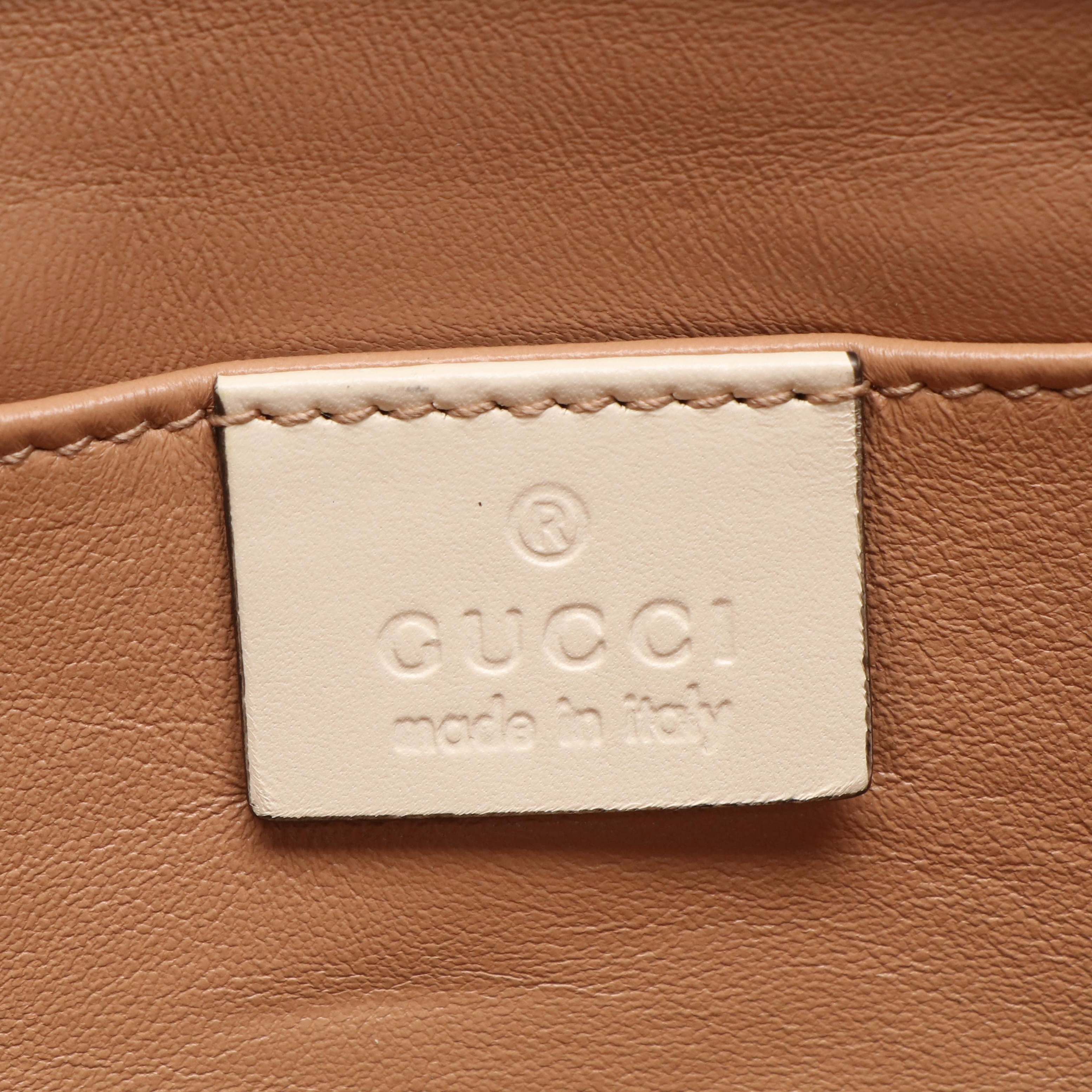 Gucci Broadway White Leather Pearly Bee Shoulder Bag