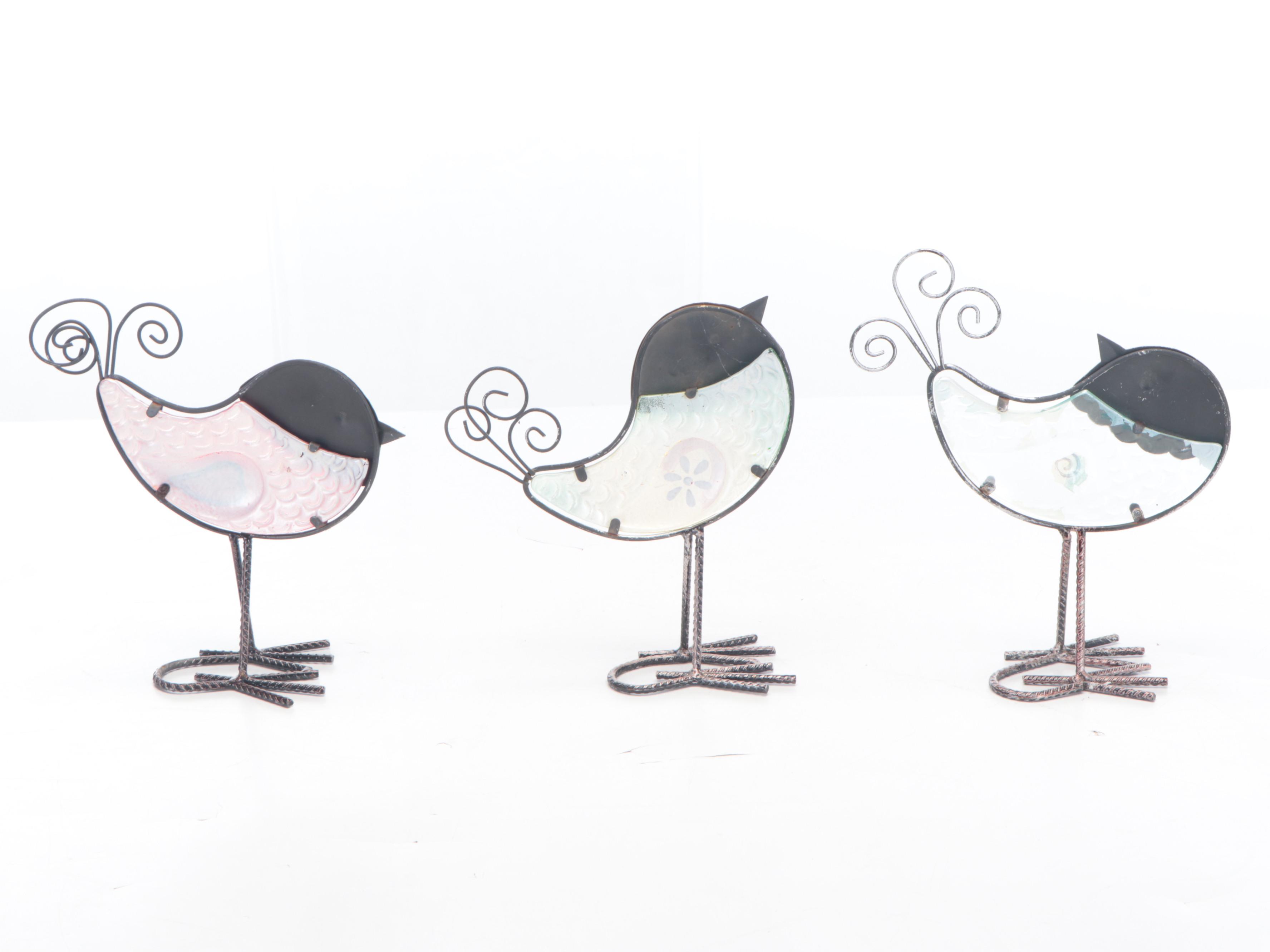 Benchmade Metal Outdoor Bird Sculptures Including Birdbath, Late 20th Century