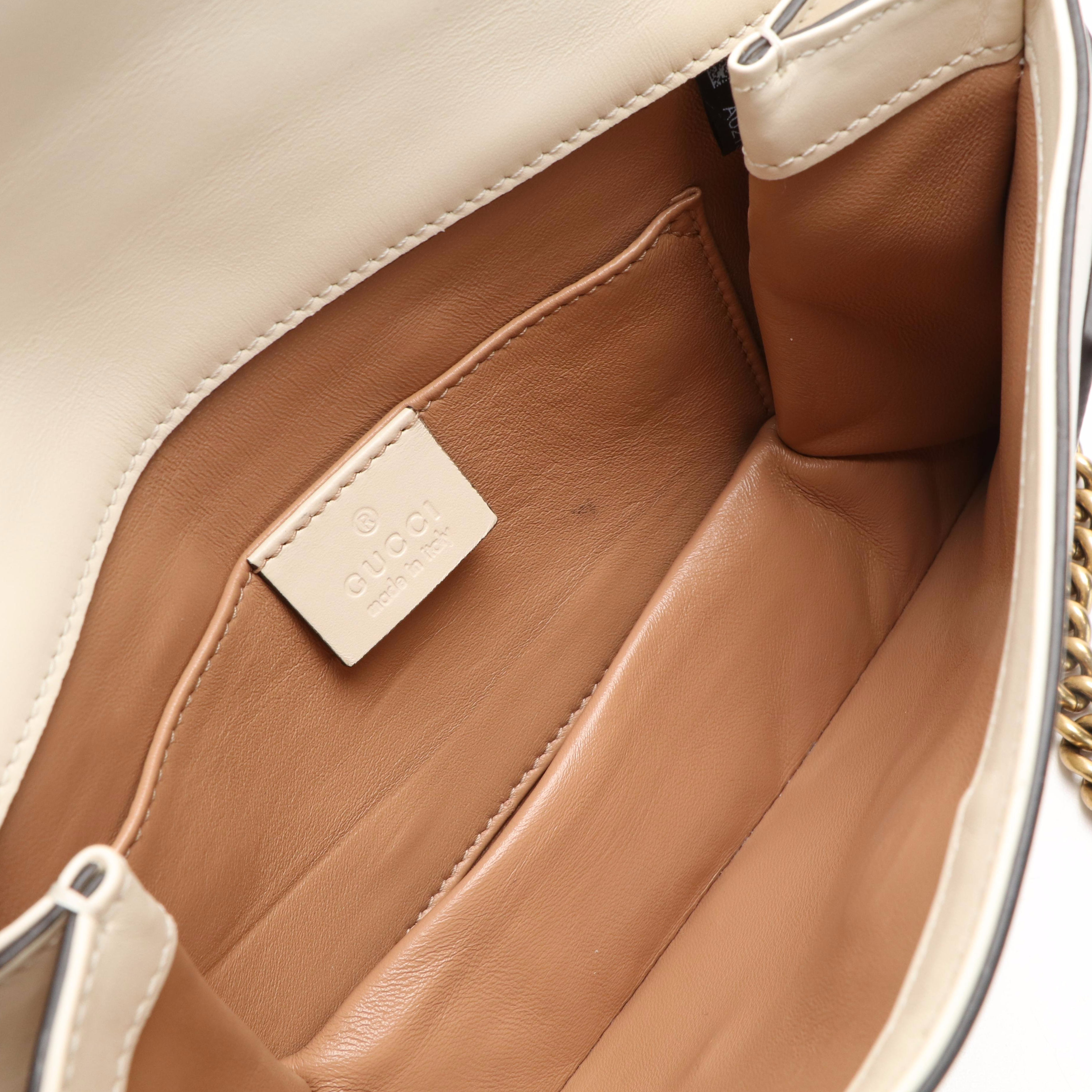 Gucci Broadway White Leather Pearly Bee Shoulder Bag