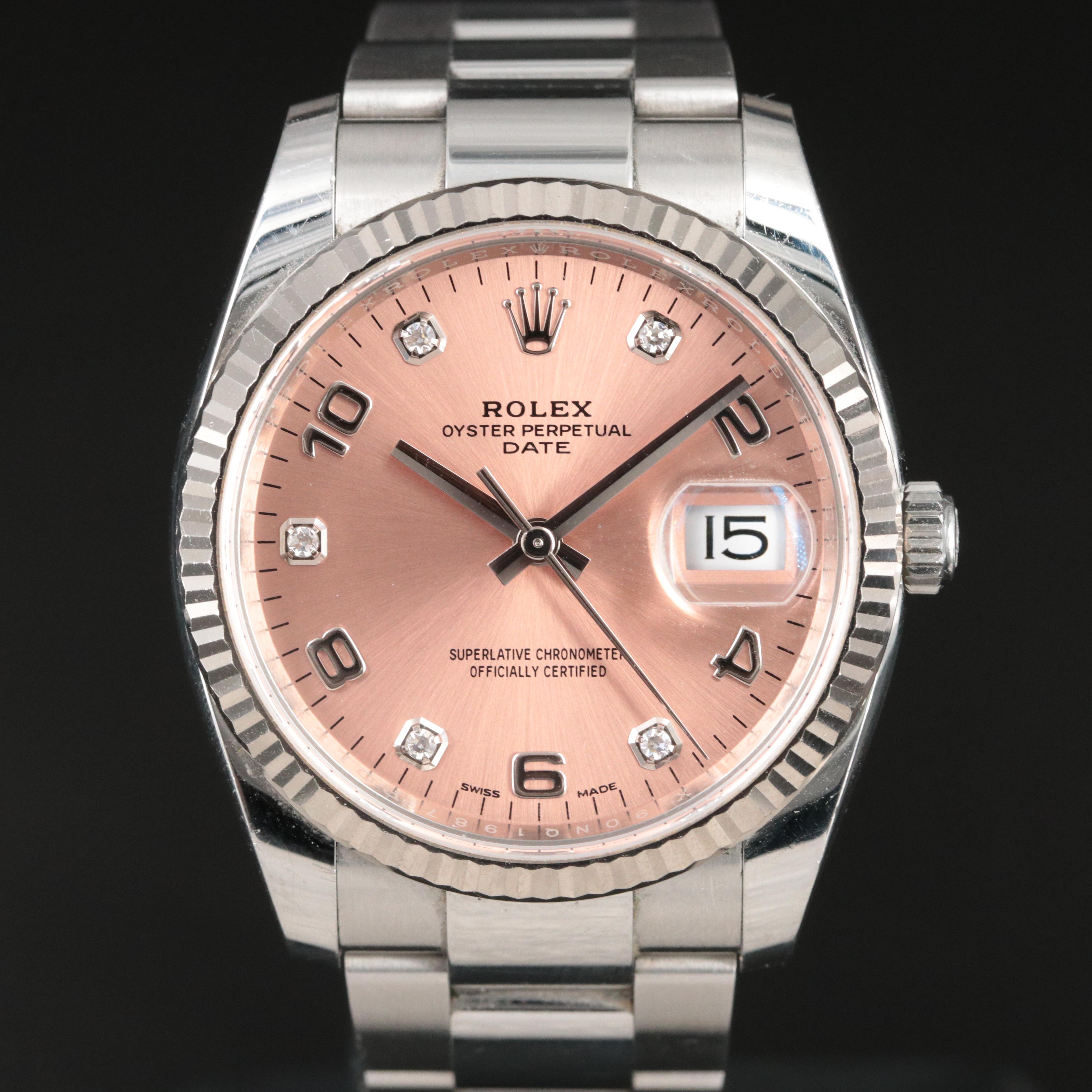 Rolex Oyster Perpetual Date 115234 Diamond Dial Watch