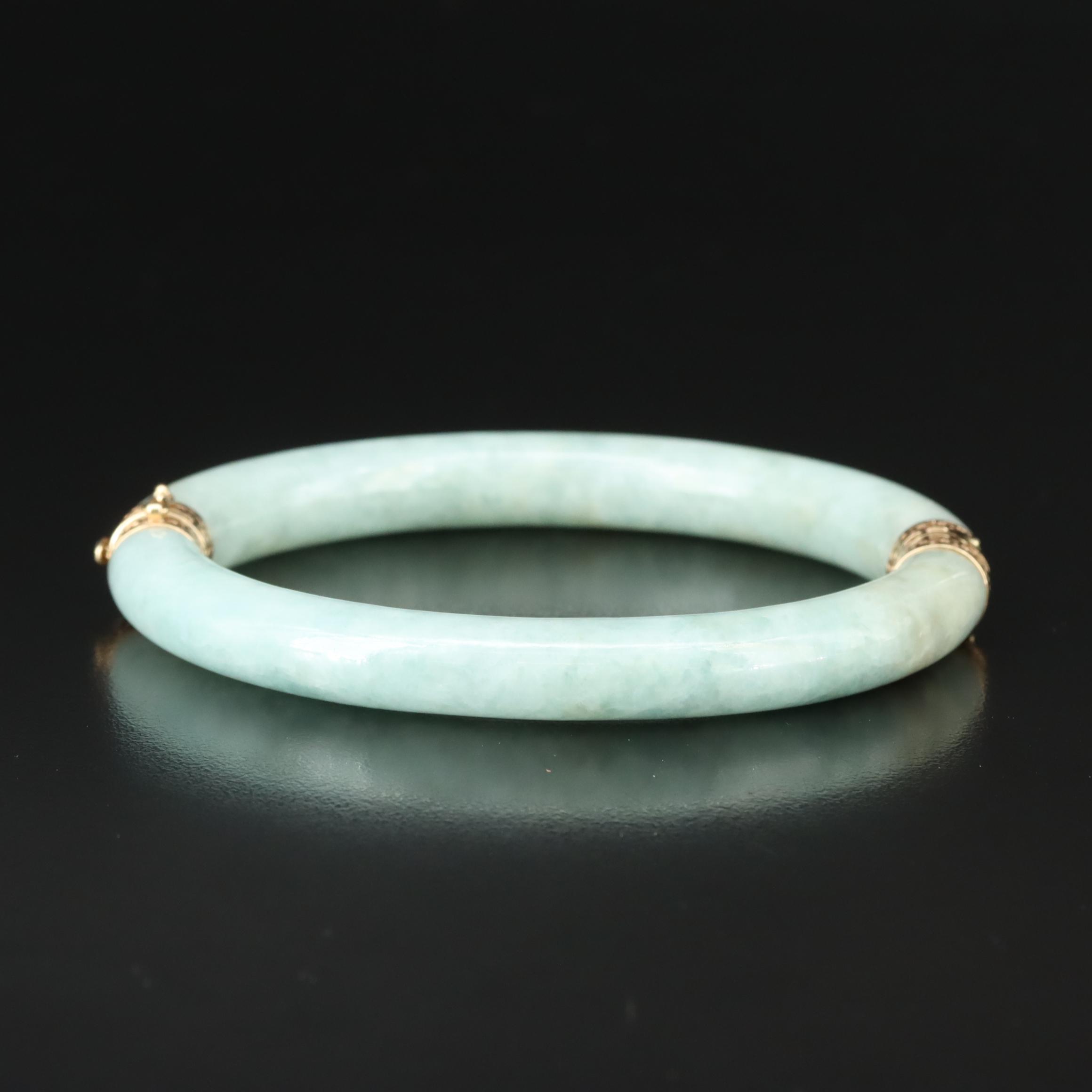 14K Jadeite Hinged Bangle Bracelet