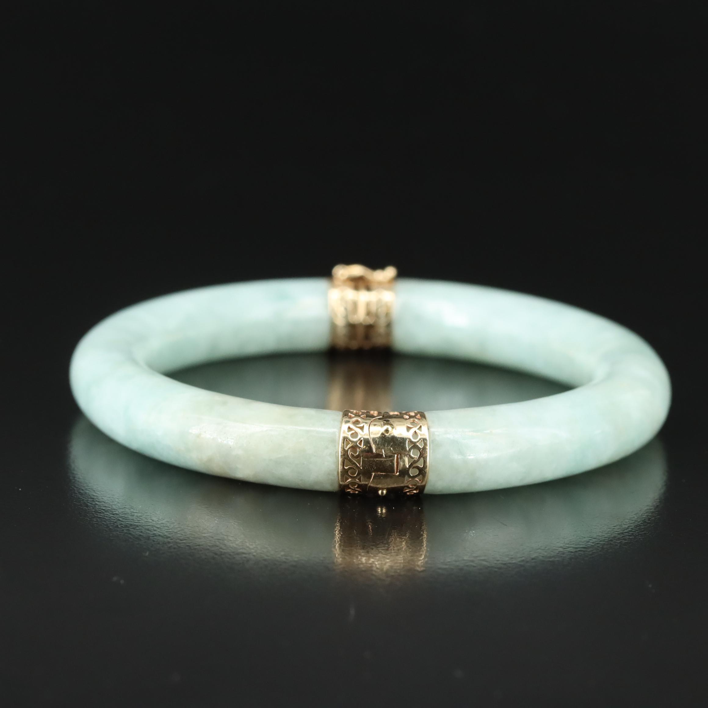 14K Jadeite Hinged Bangle Bracelet