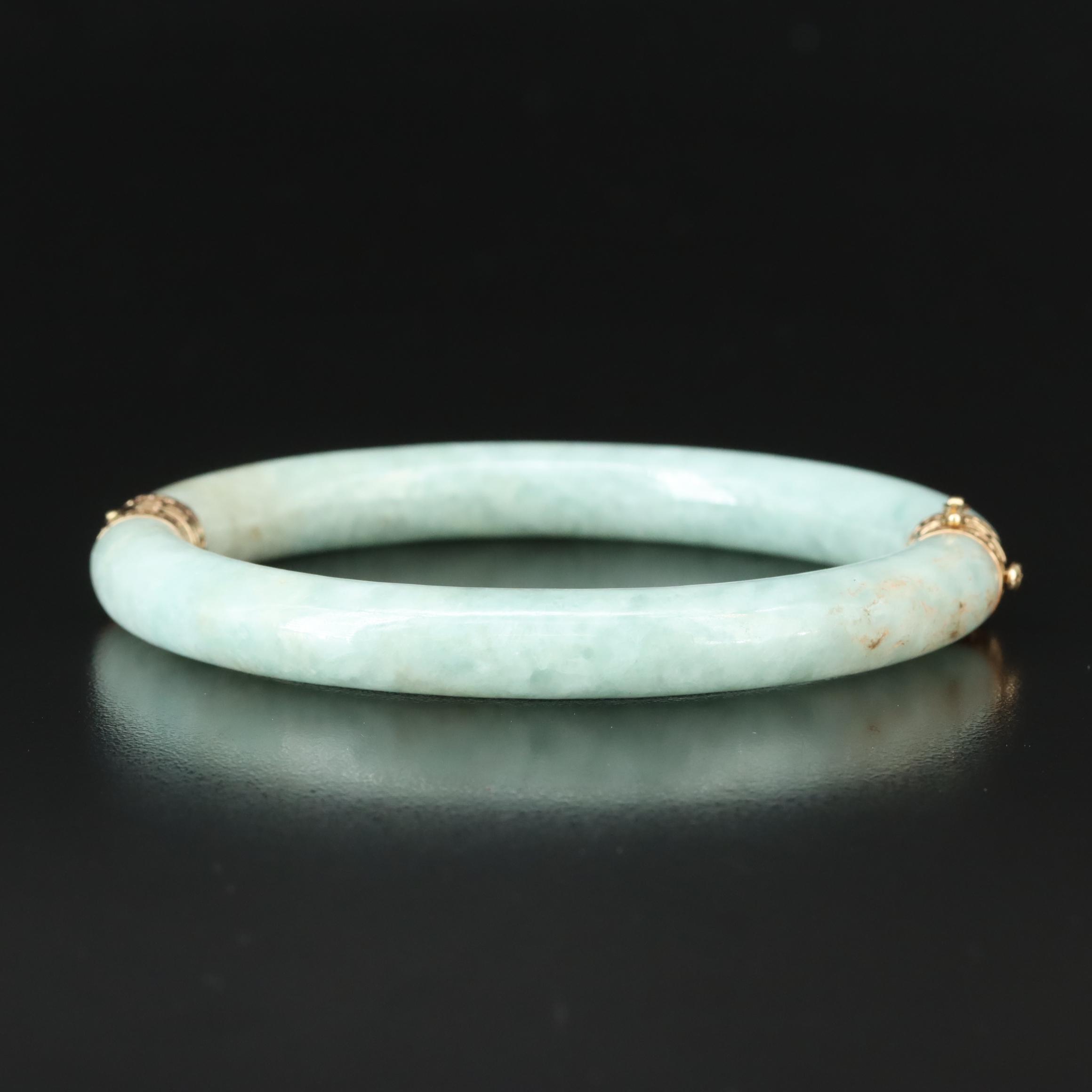 14K Jadeite Hinged Bangle Bracelet