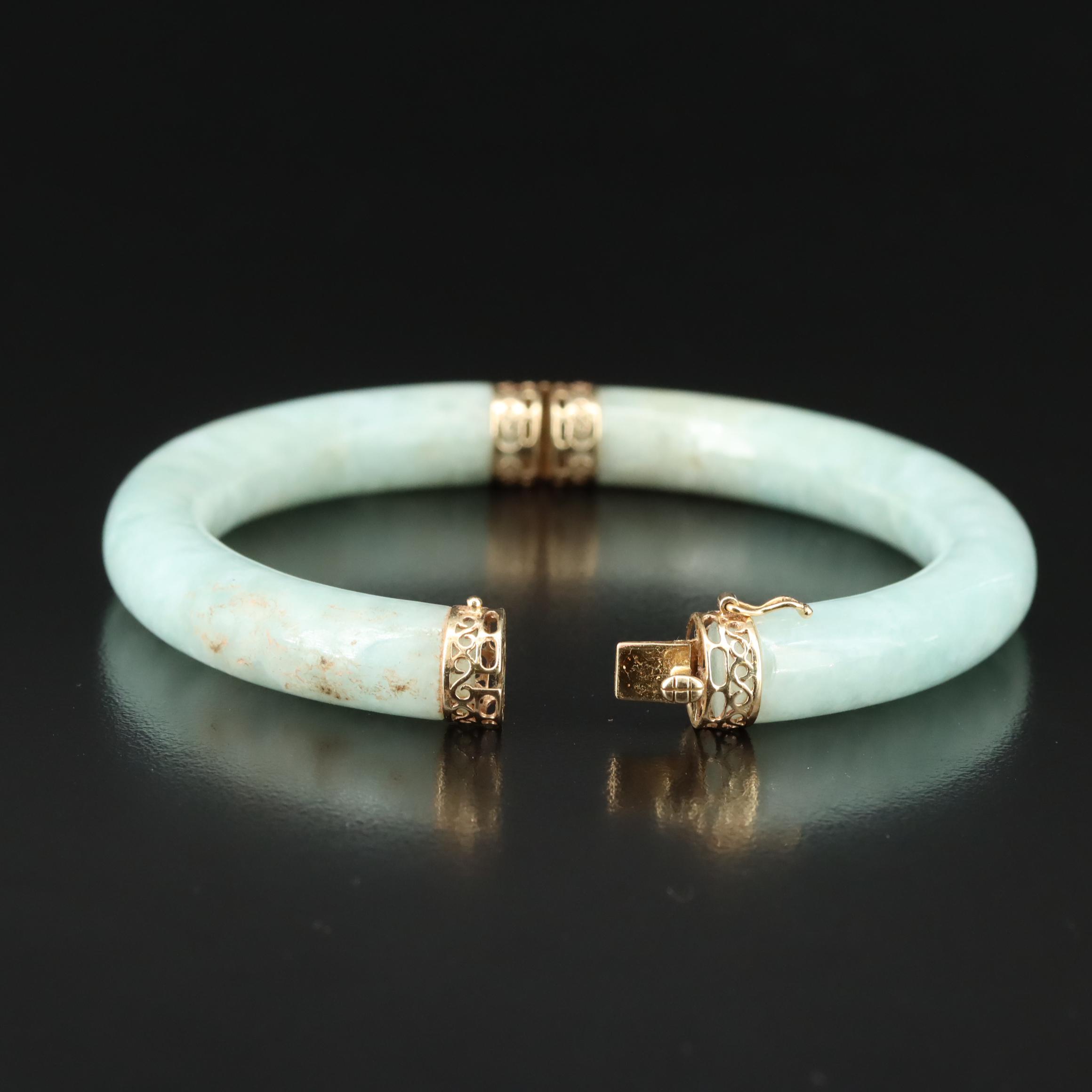 14K Jadeite Hinged Bangle Bracelet