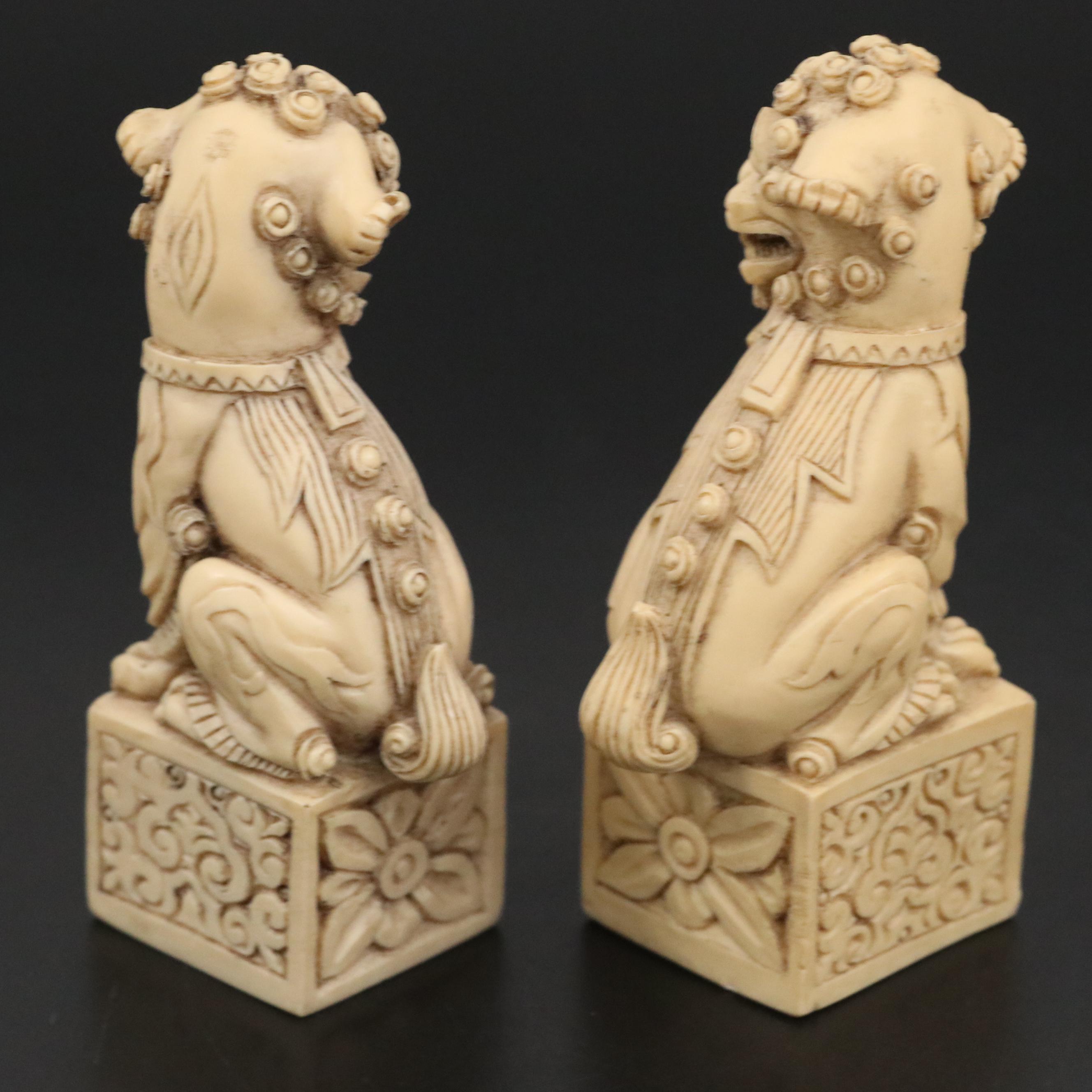 Chinese Blanc de Chine and Resin Guardian Lion Figurine Pairs