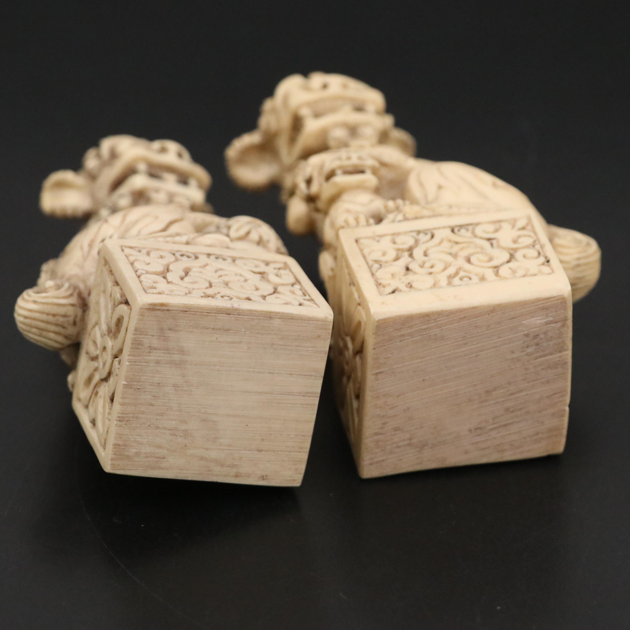 Chinese Blanc de Chine and Resin Guardian Lion Figurine Pairs