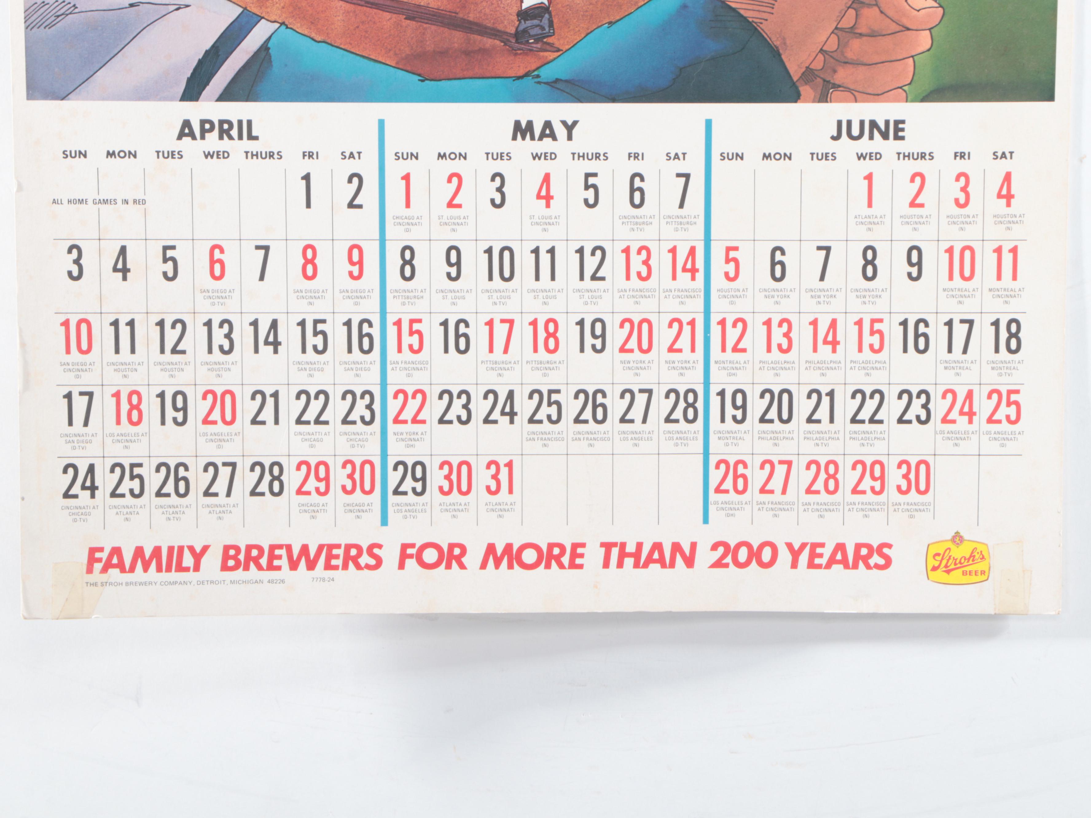 Stroh's Beer Cincinnati Reds Baseball Game Radio Calendar, 1977