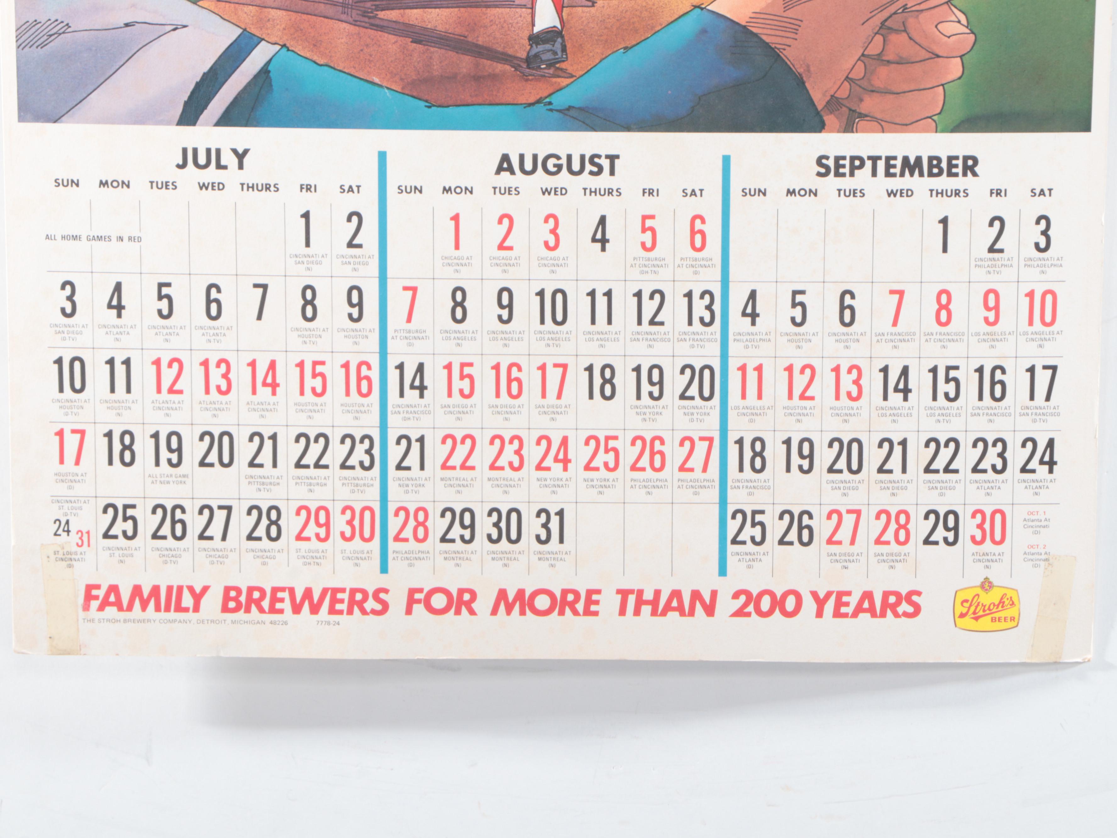 Stroh's Beer Cincinnati Reds Baseball Game Radio Calendar, 1977