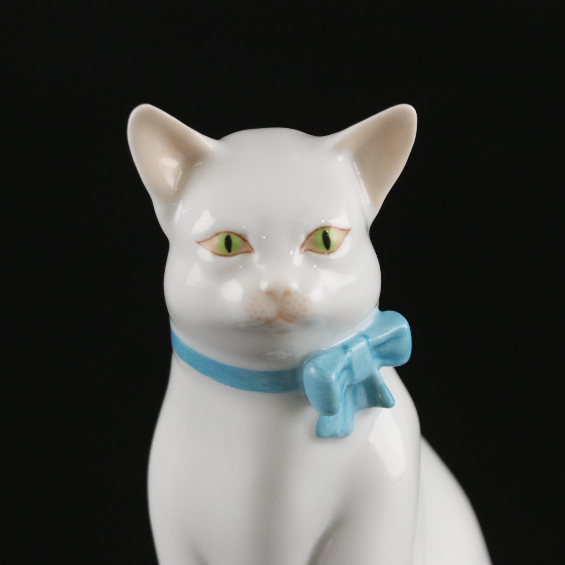 Herend Hand-Painted Porcelain Cat Figurine