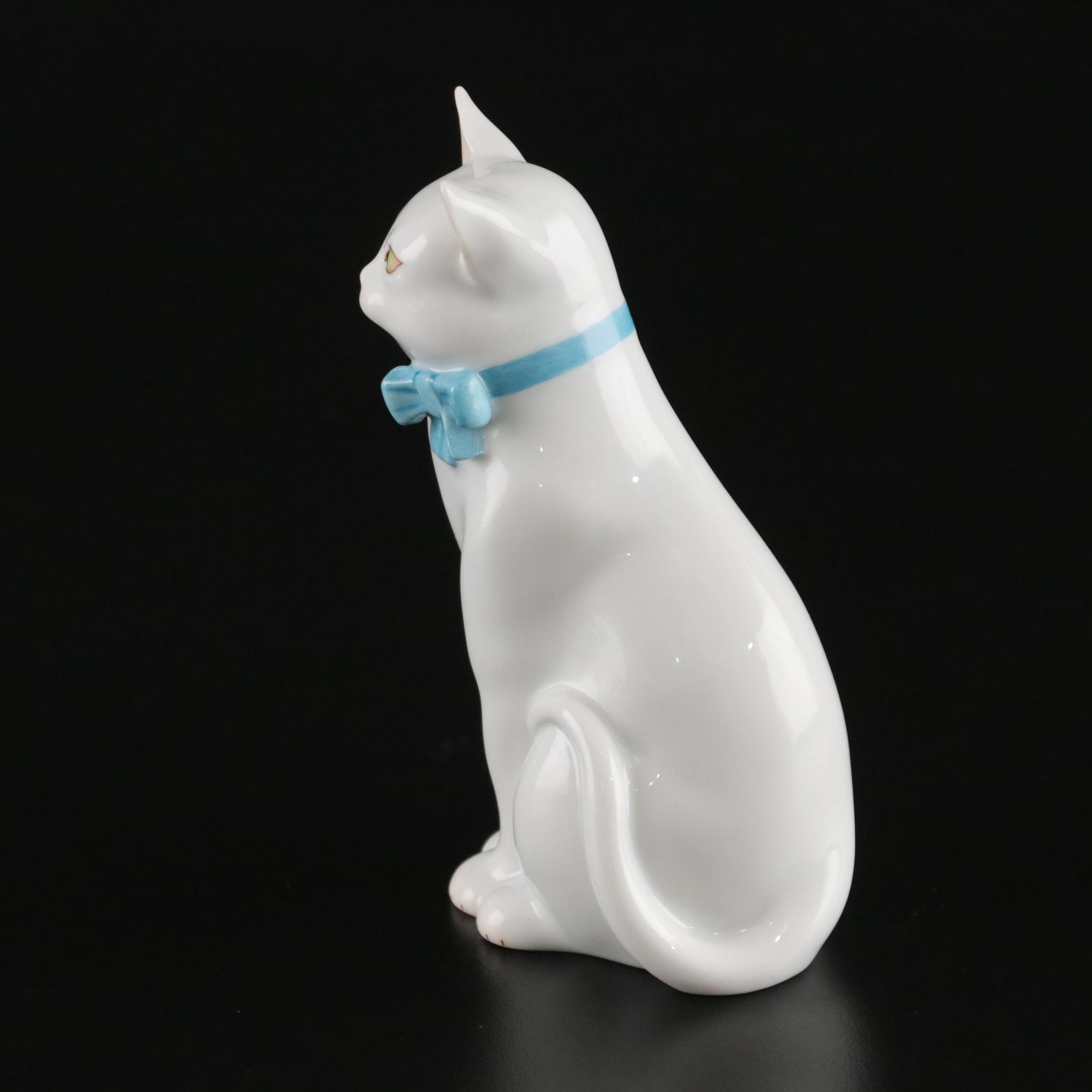 Herend Hand-Painted Porcelain Cat Figurine