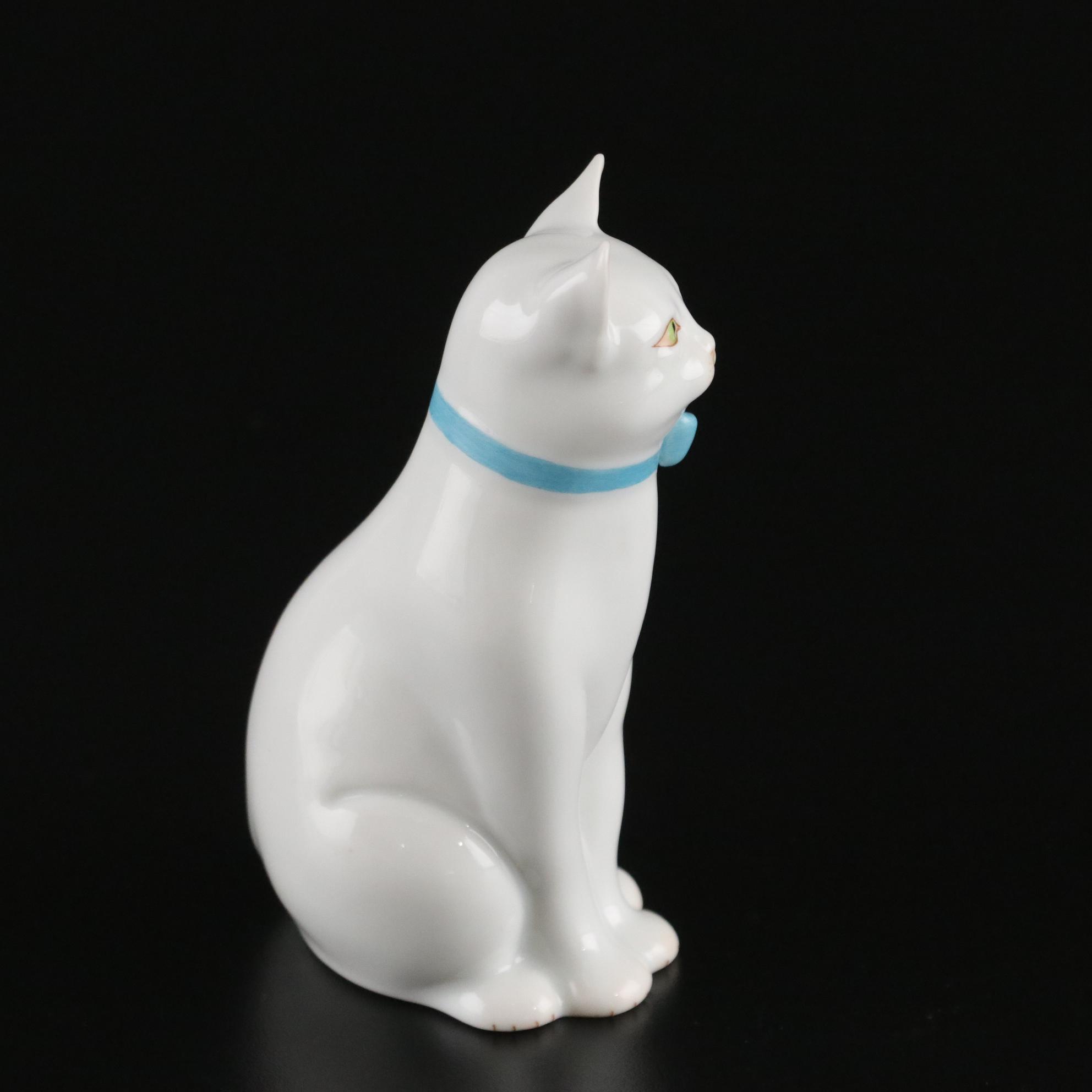 Herend Hand-Painted Porcelain Cat Figurine
