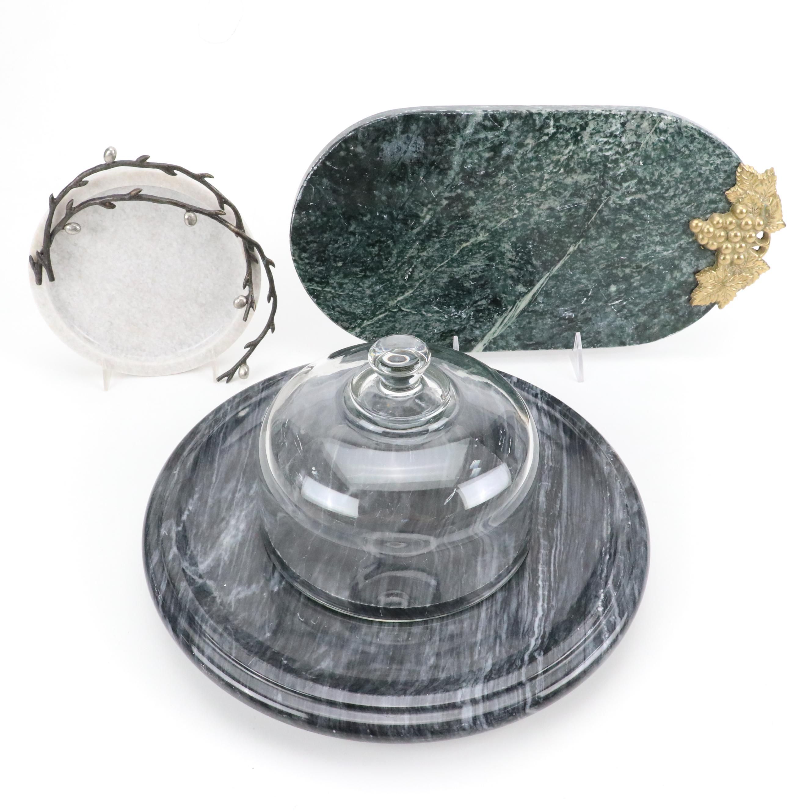 Aram Stone and Metal Tray with Covered Lazy Susan and Other Trays
