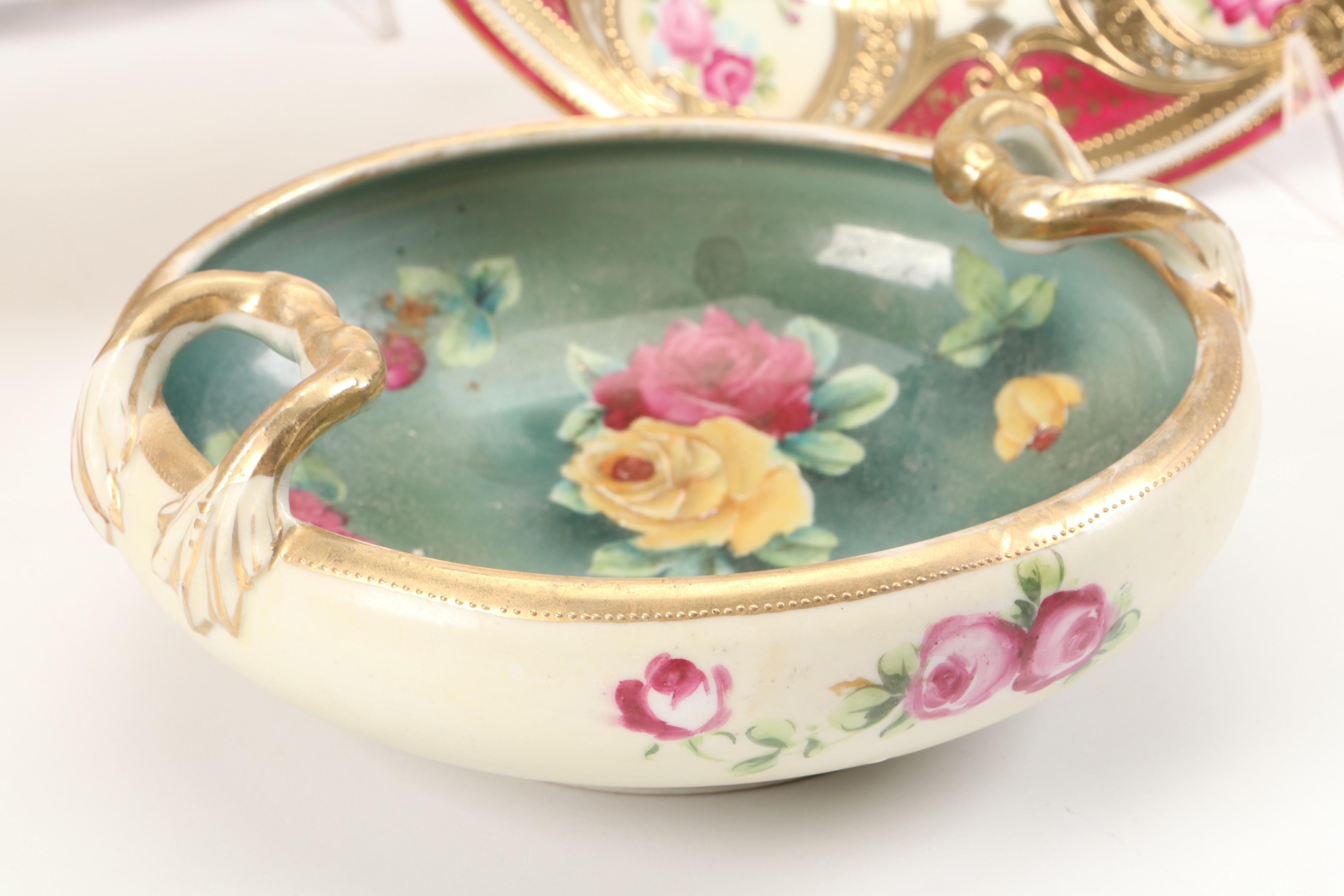 Sankyo Landscape Motif Porcelain Music Box with More Table Accessories