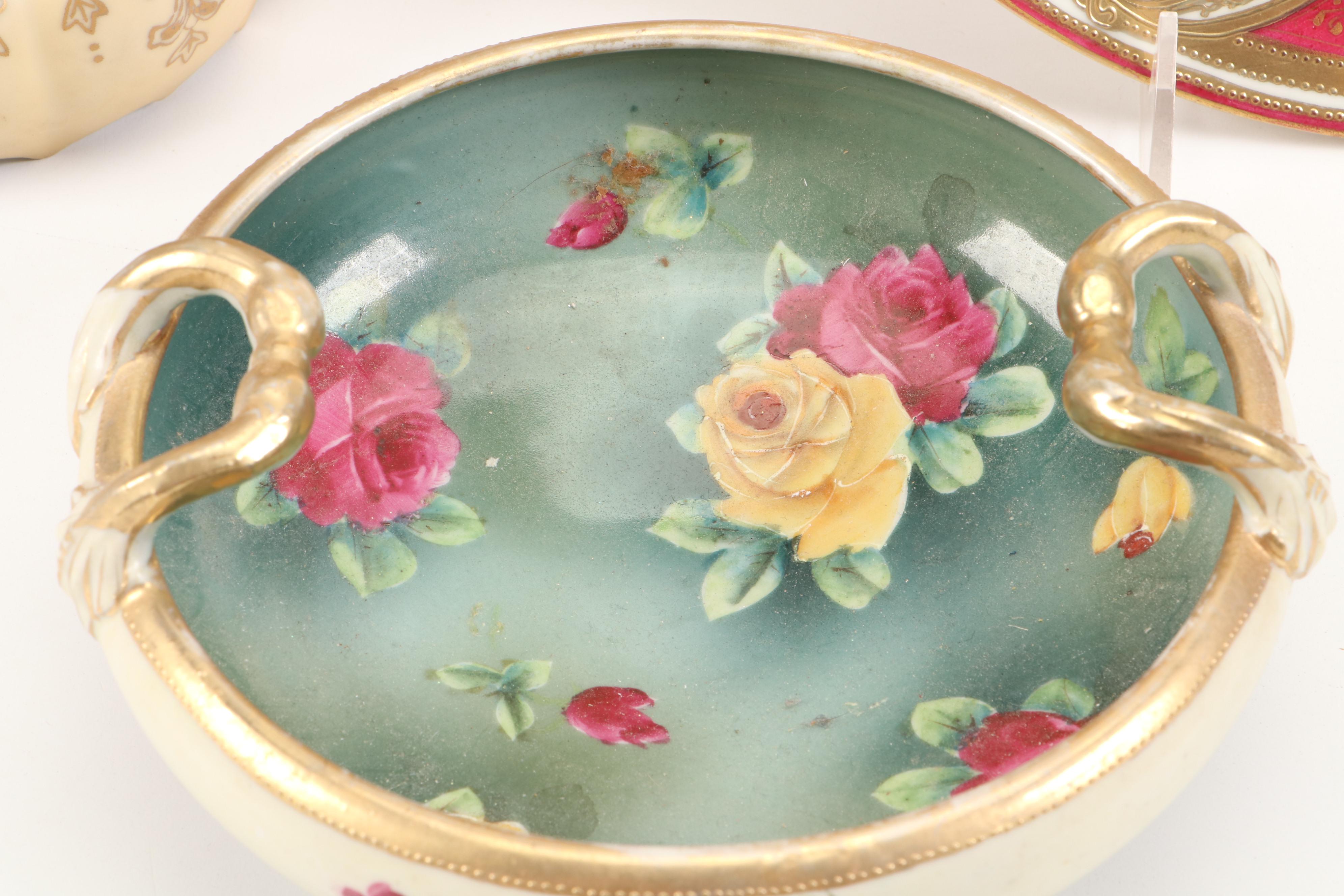 Sankyo Landscape Motif Porcelain Music Box with More Table Accessories