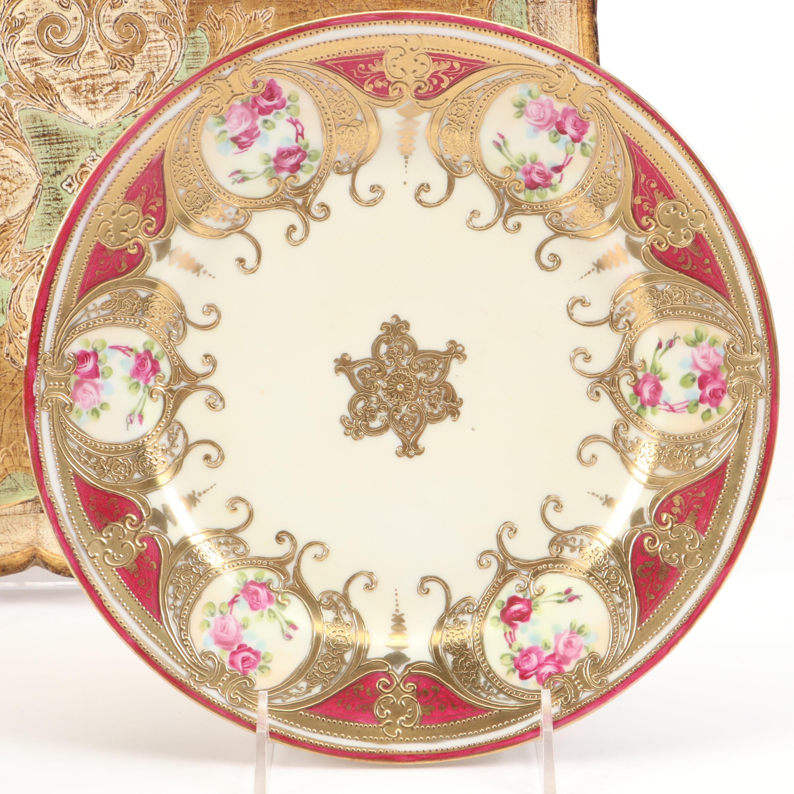 Sankyo Landscape Motif Porcelain Music Box with More Table Accessories