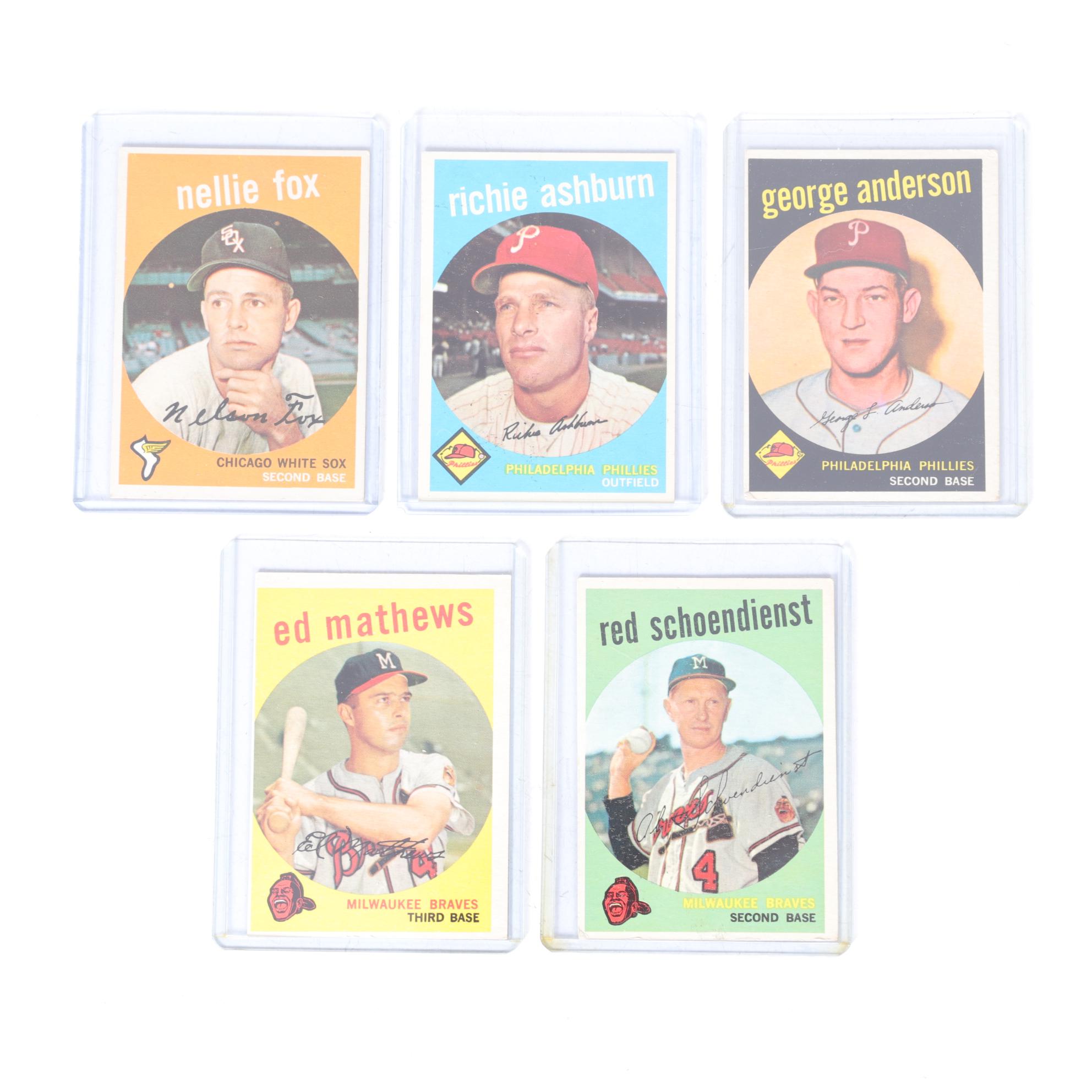 1959 Topps Baseball Cards with Nellie Fox, Richie Ashburn and George Anderson
