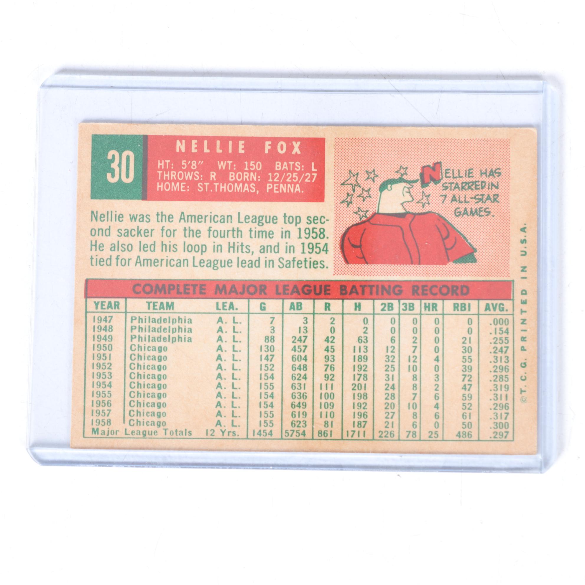 1959 Topps Baseball Cards with Nellie Fox, Richie Ashburn and George Anderson