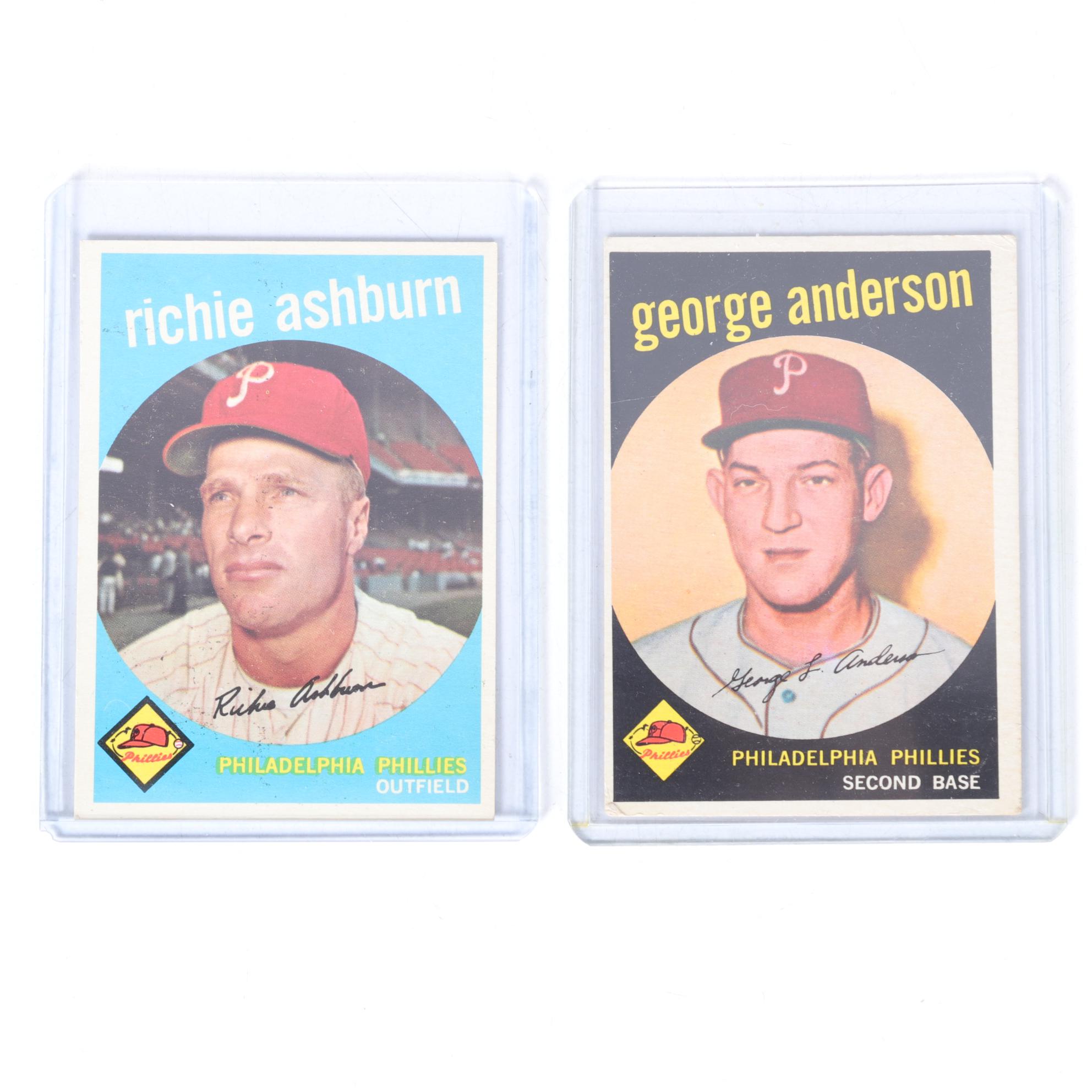 1959 Topps Baseball Cards with Nellie Fox, Richie Ashburn and George Anderson