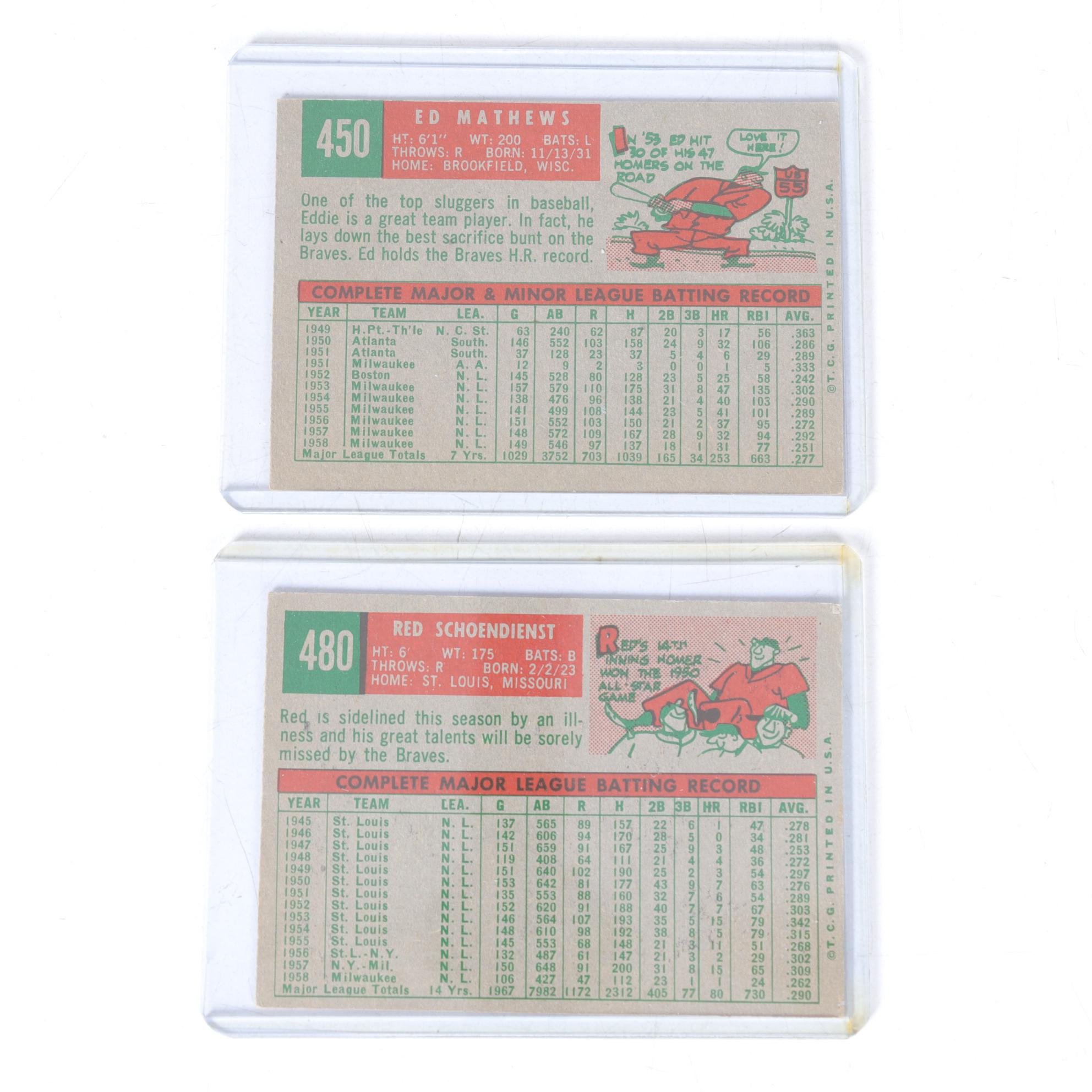 1959 Topps Baseball Cards with Nellie Fox, Richie Ashburn and George Anderson