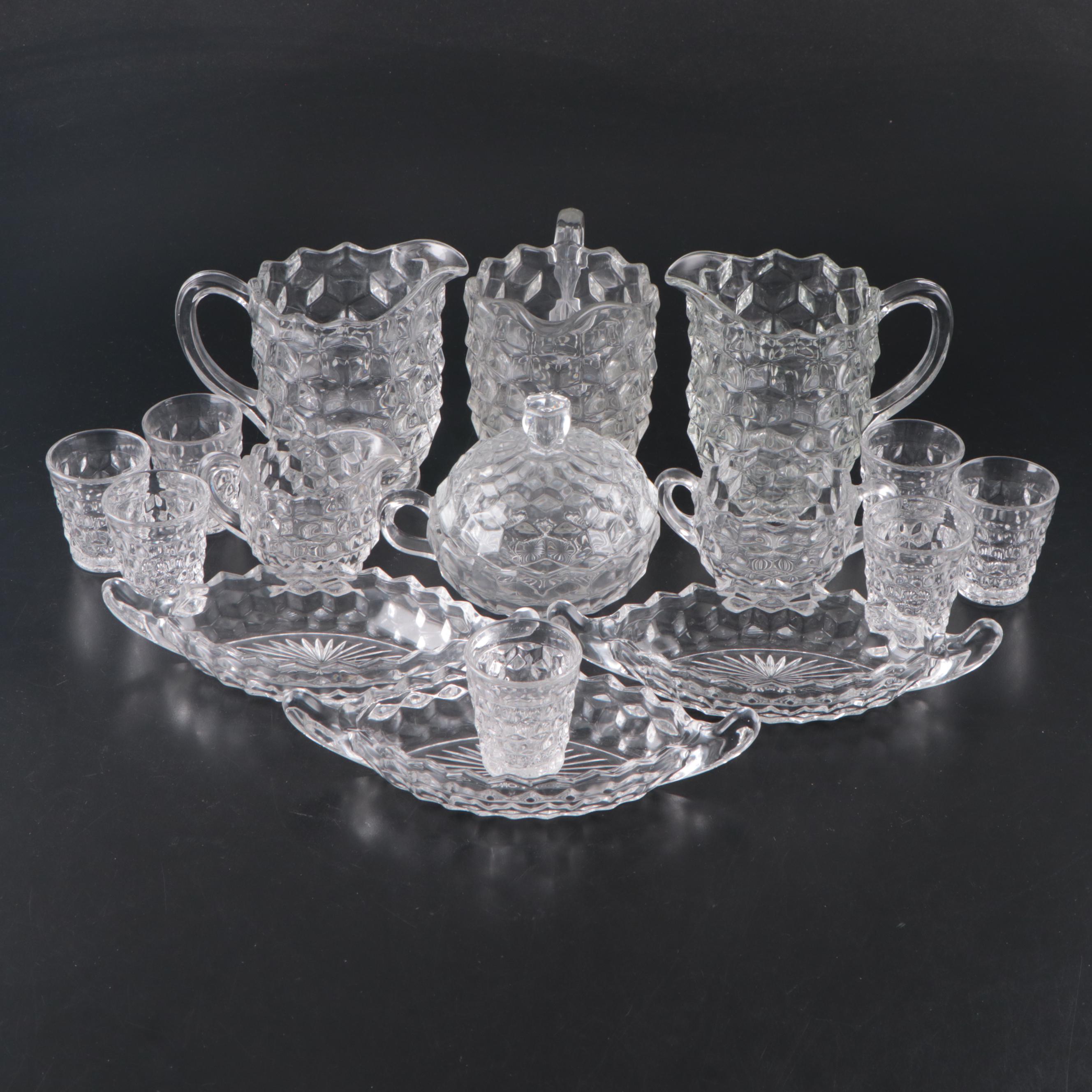 Fostoria "American" Glass Pitchers, Small Relish Boats, and More Tableware