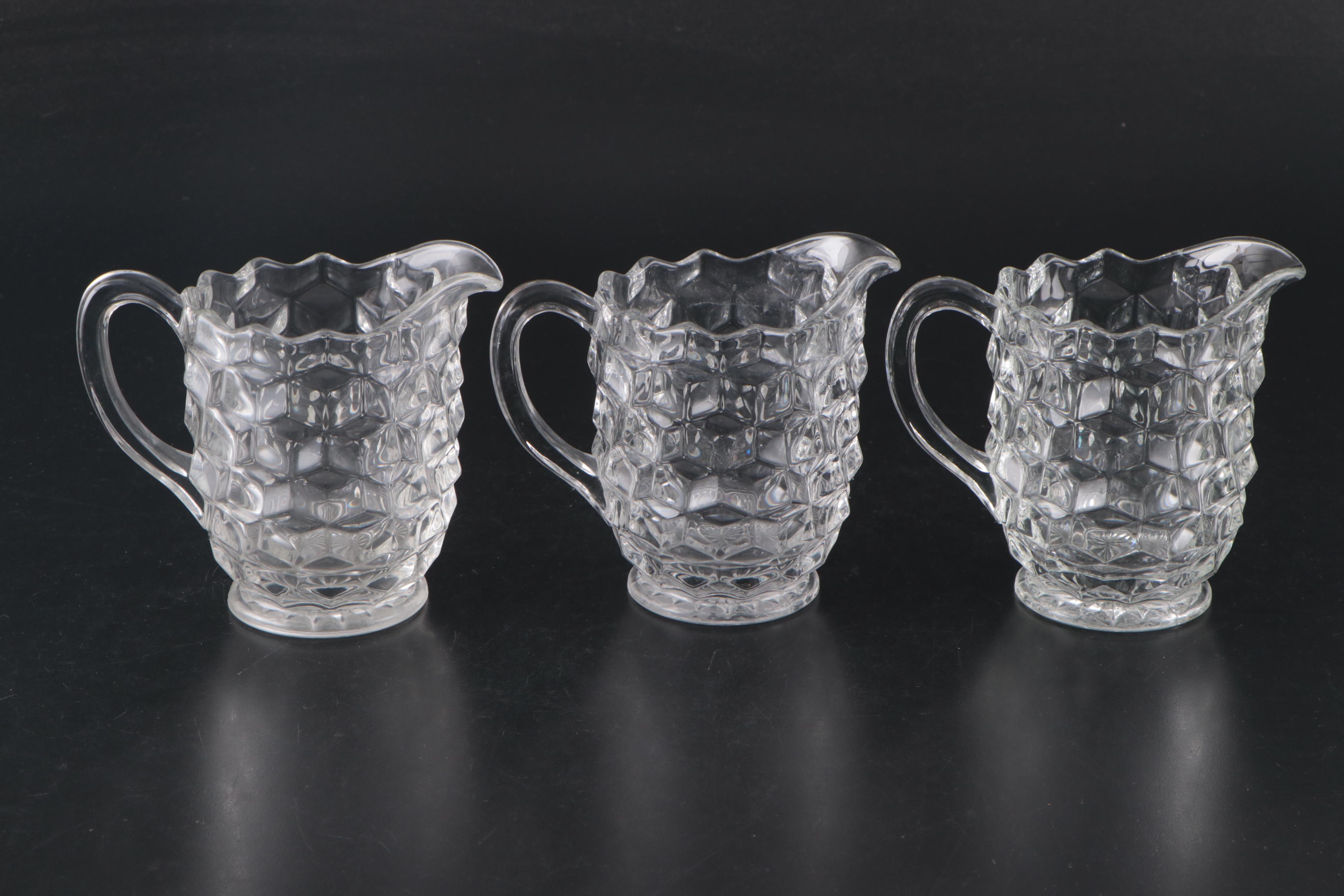 Fostoria "American" Glass Pitchers, Small Relish Boats, and More Tableware