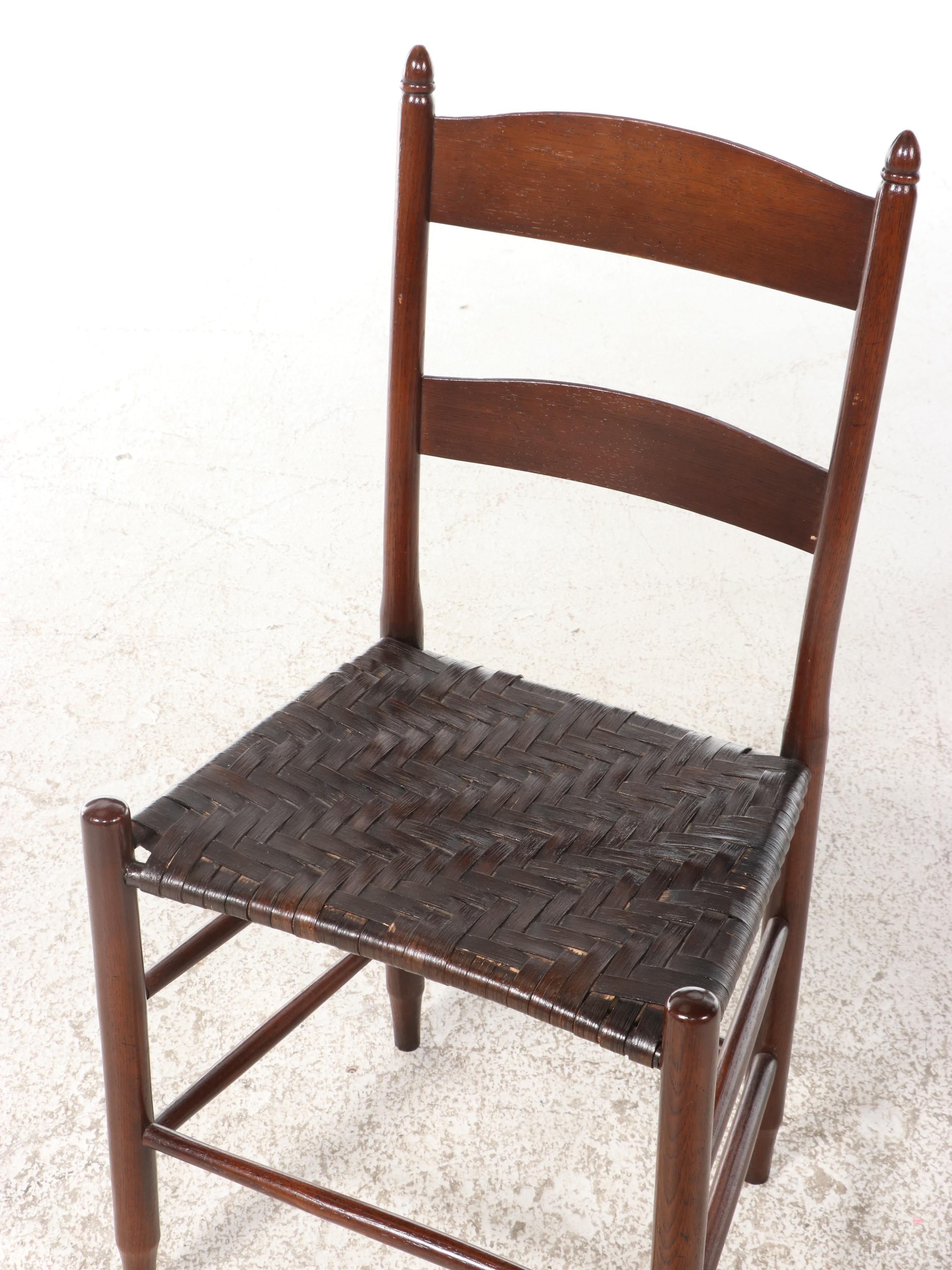 Set of Six American Shaker Style Ladder-Back Chairs with Splint Weave Seats
