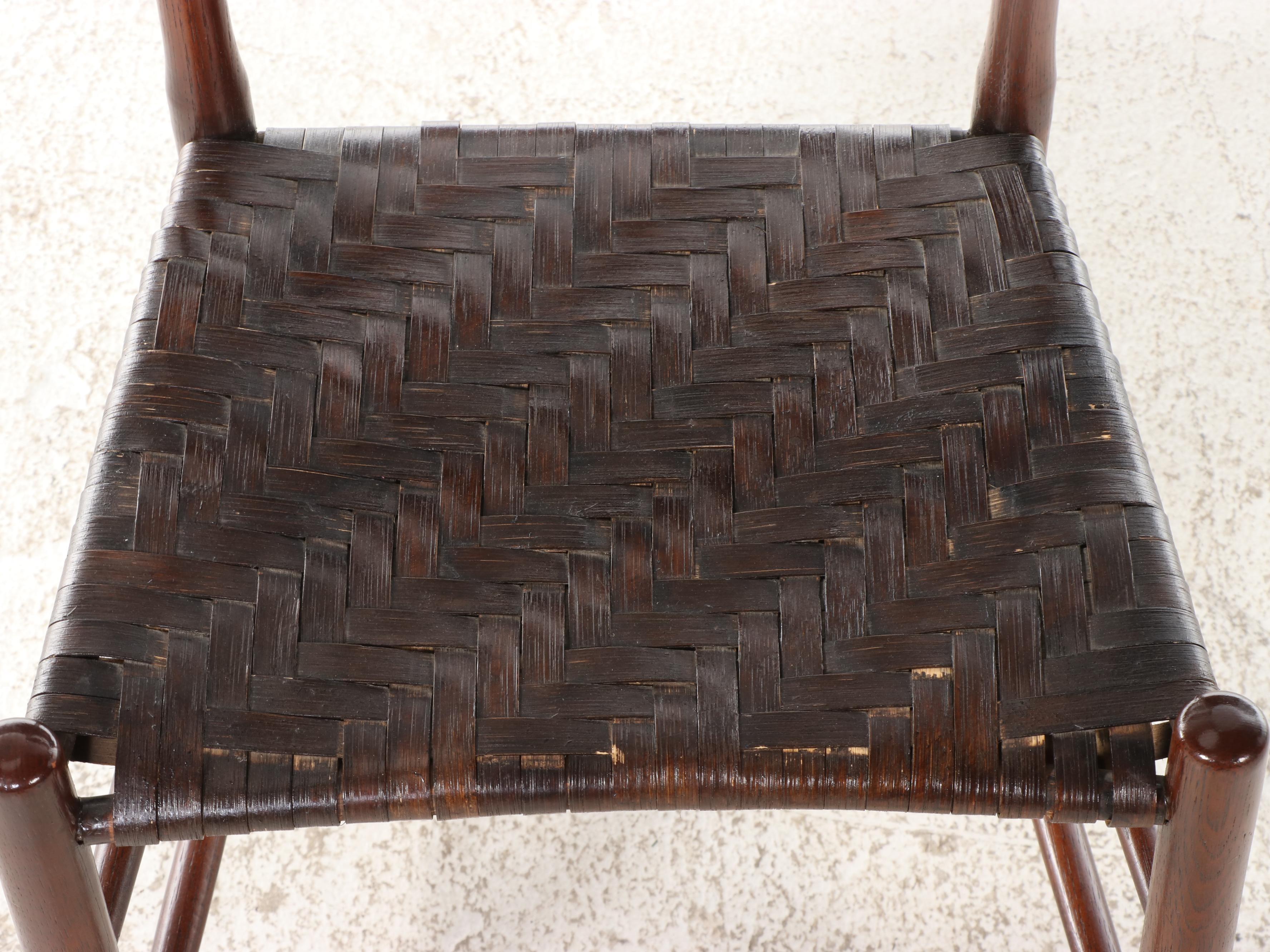 Set of Six American Shaker Style Ladder-Back Chairs with Splint Weave Seats