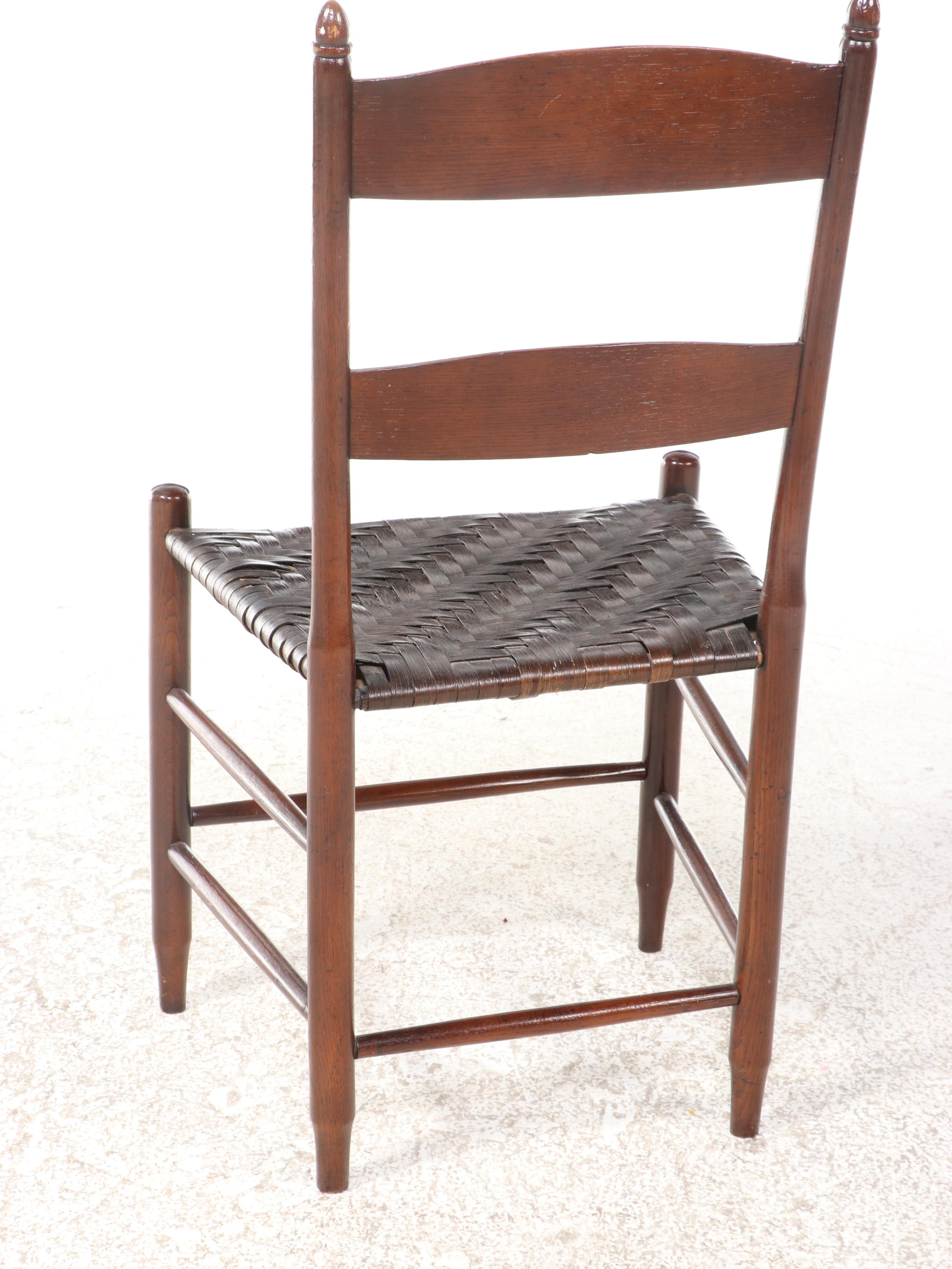 Set of Six American Shaker Style Ladder-Back Chairs with Splint Weave Seats