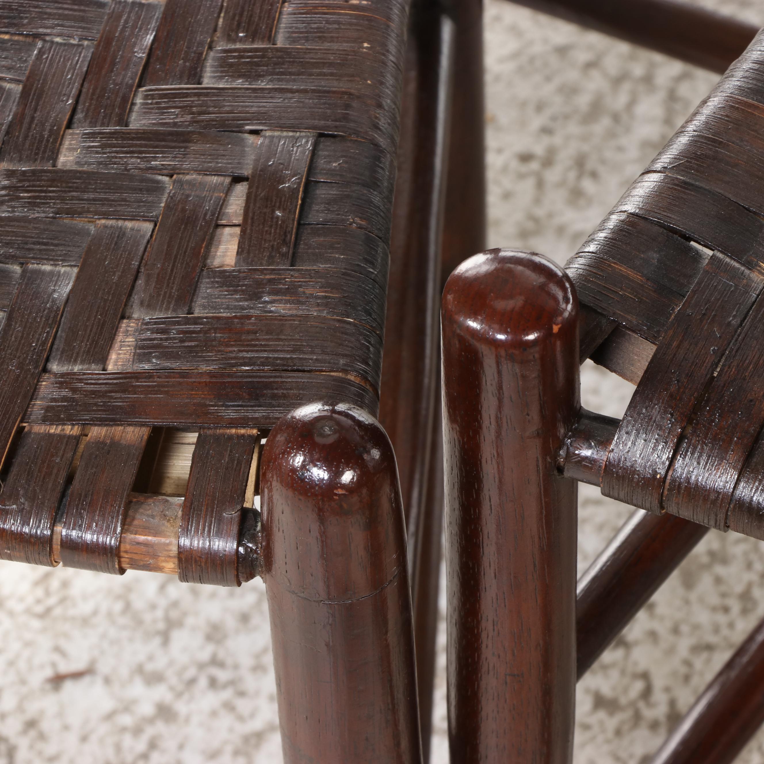 Set of Six American Shaker Style Ladder-Back Chairs with Splint Weave Seats