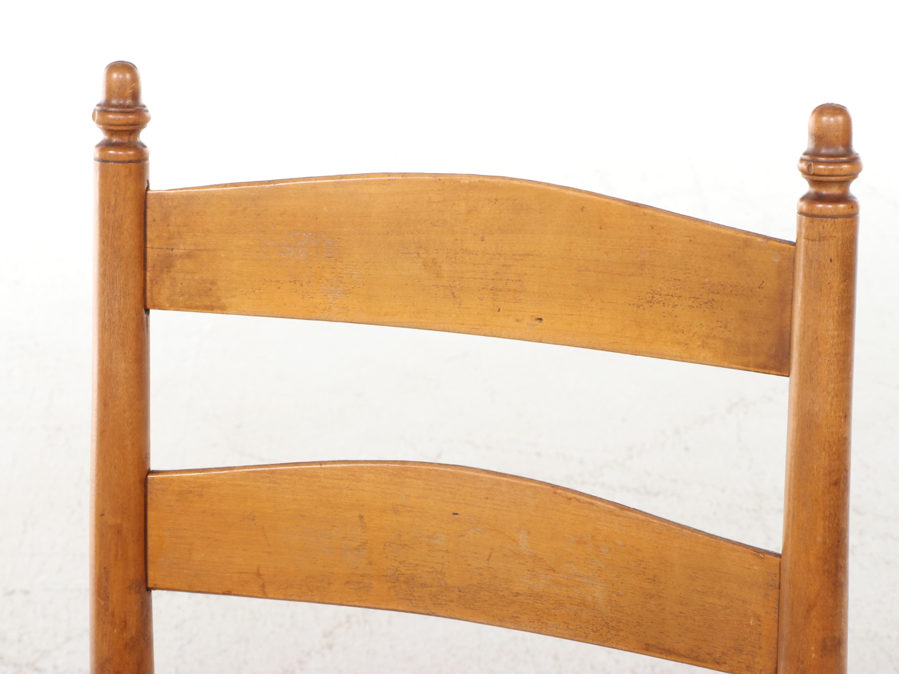 Shaker Style Birch Ladder-Back Rocking Chair with Woven Seat, 20th Century