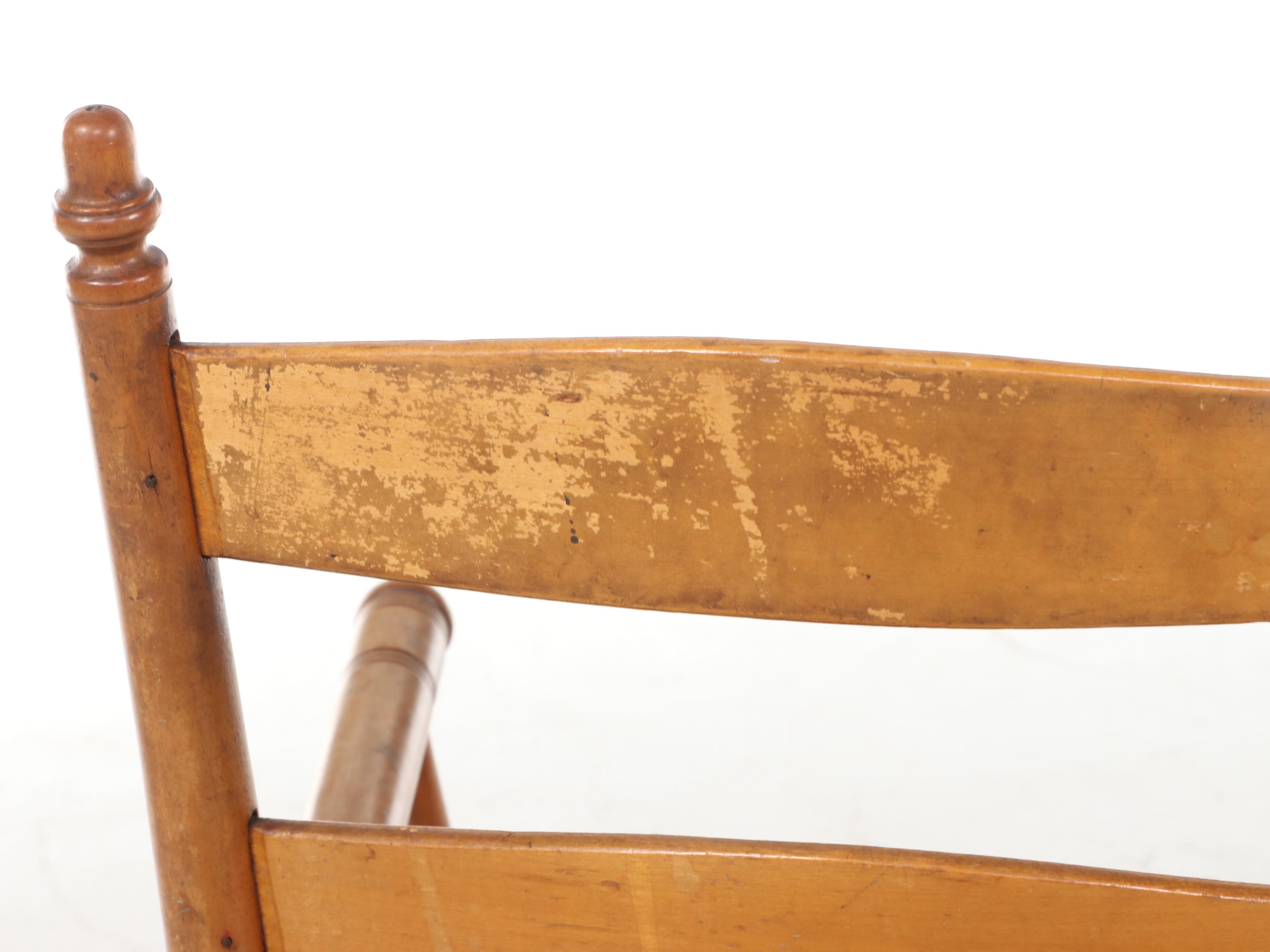 Shaker Style Birch Ladder-Back Rocking Chair with Woven Seat, 20th Century