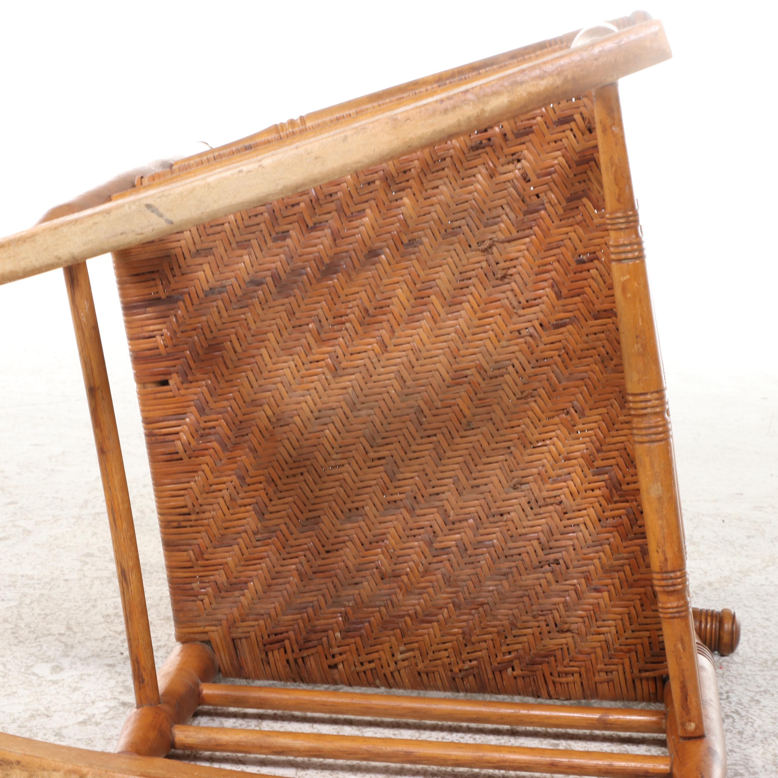 Shaker Style Birch Ladder-Back Rocking Chair with Woven Seat, 20th Century