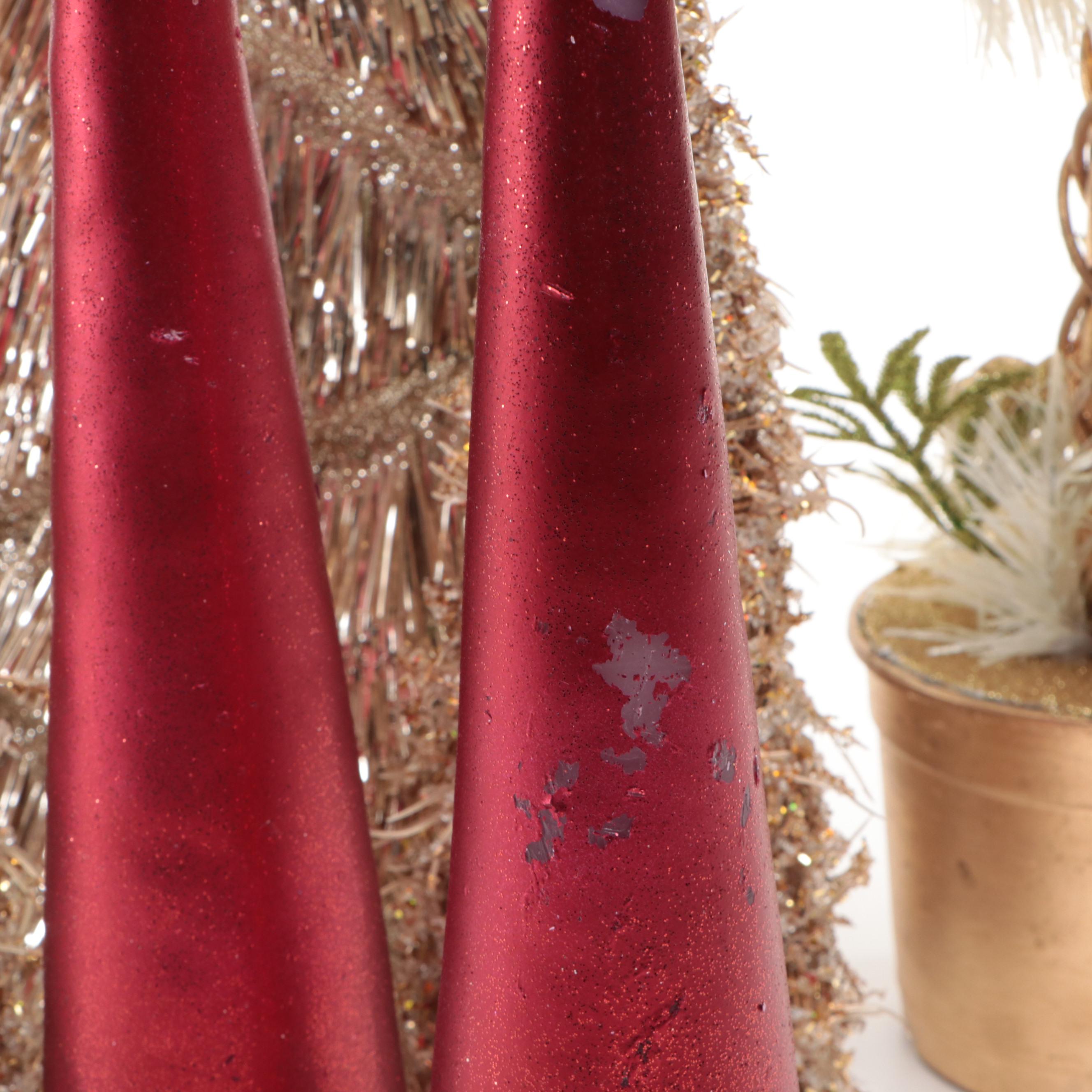 Seasonal Window LED Candles with Tinsel Trees, Topiary and Wax Candles