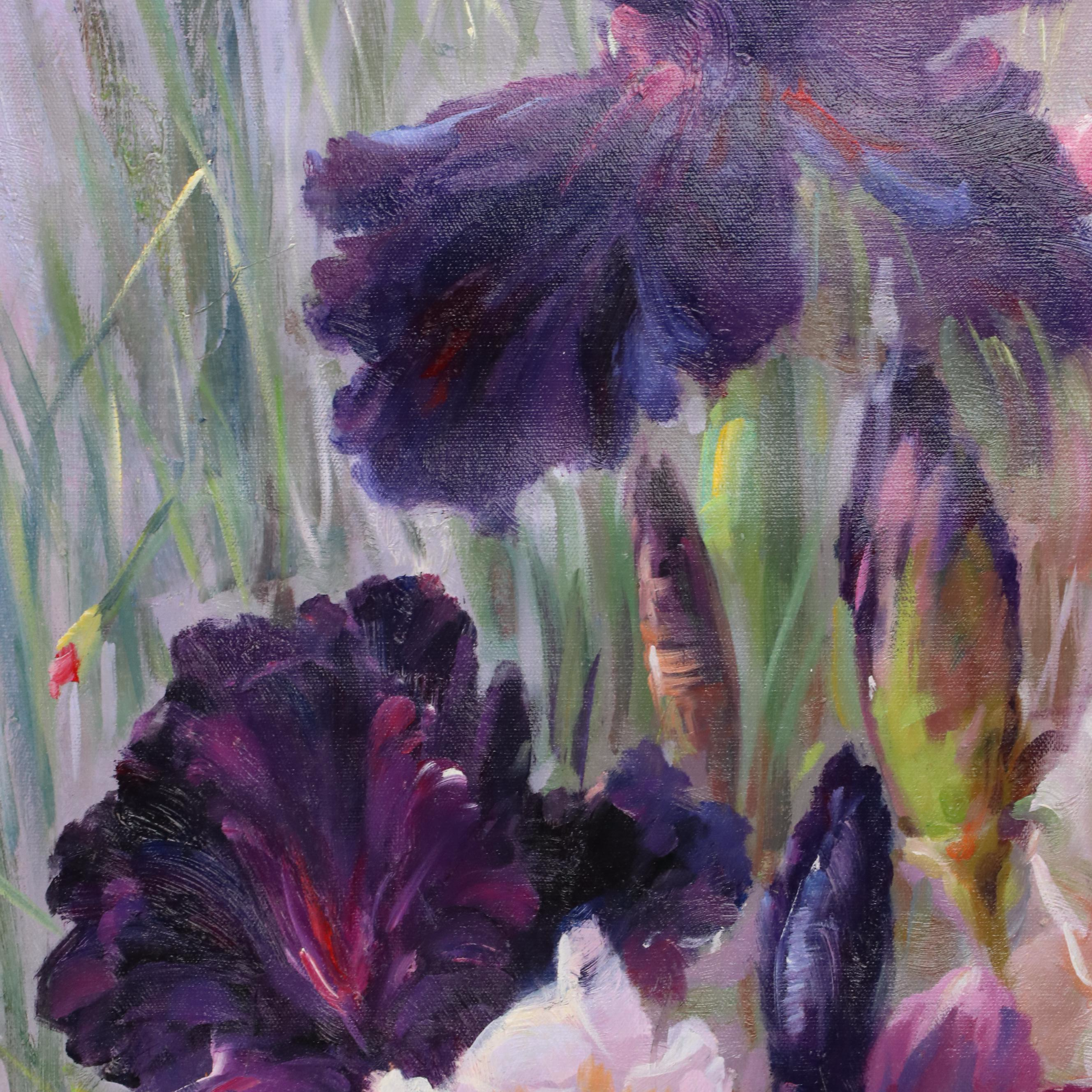 Sasha Bearded Irises Oil Painting, 21st Century