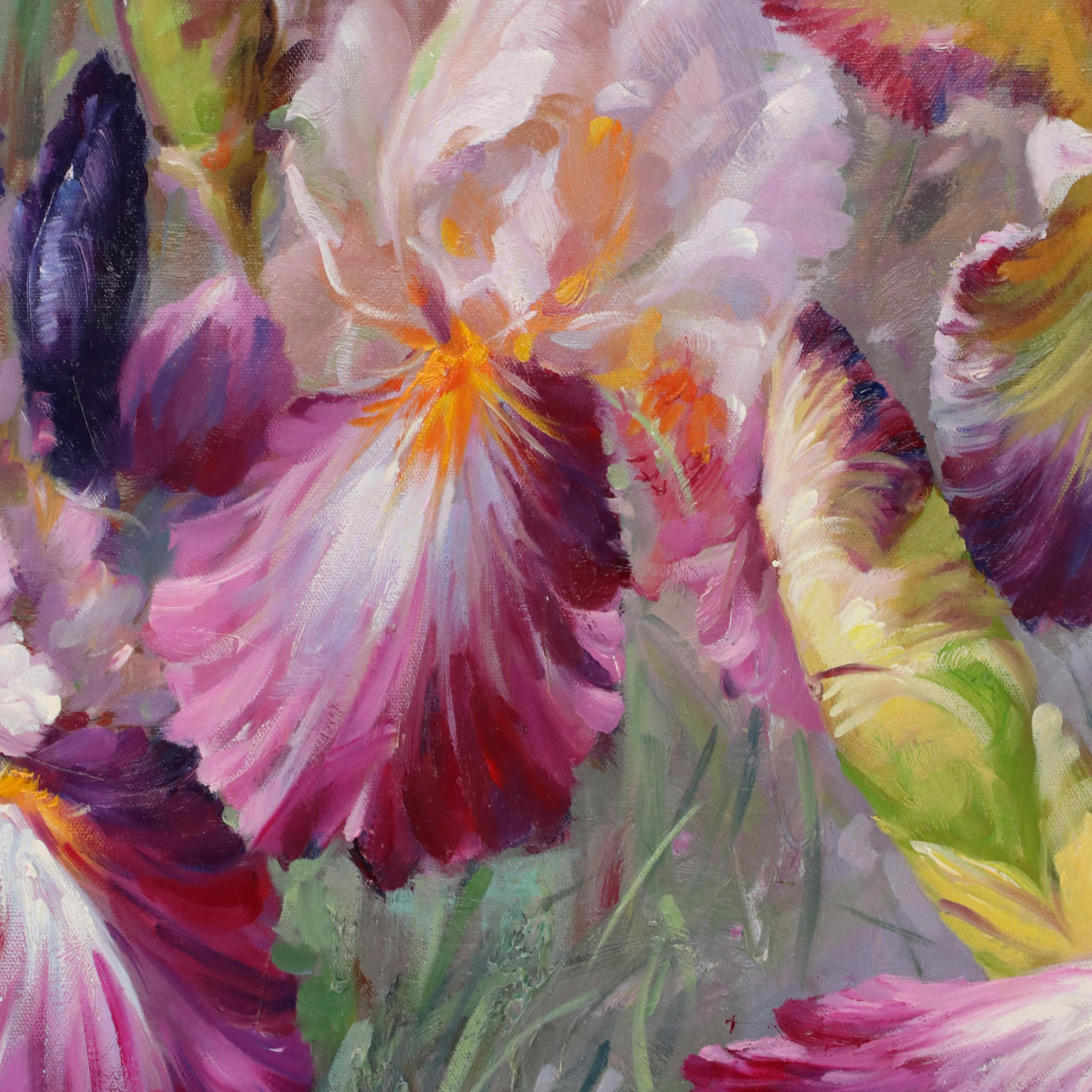 Sasha Bearded Irises Oil Painting, 21st Century