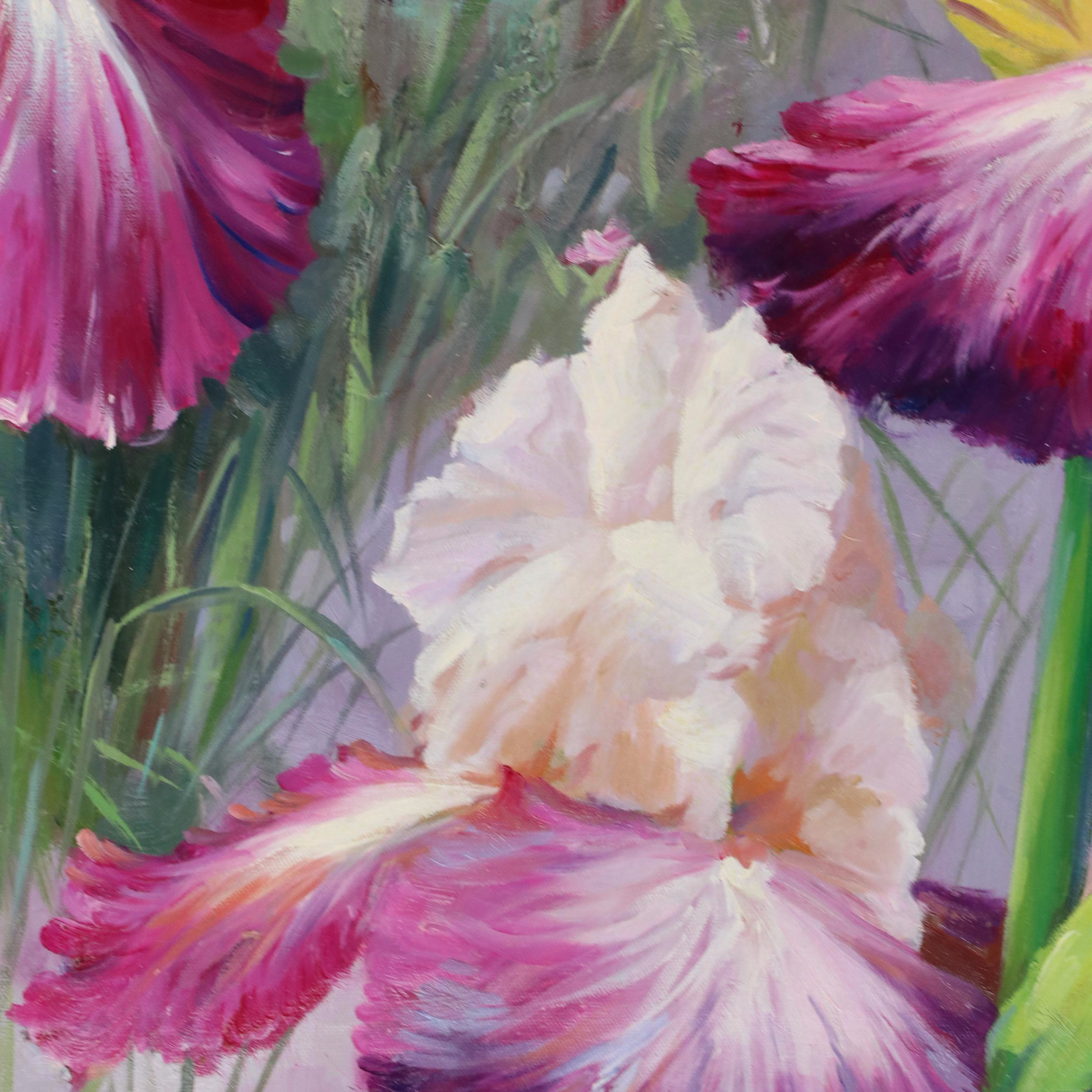 Sasha Bearded Irises Oil Painting, 21st Century