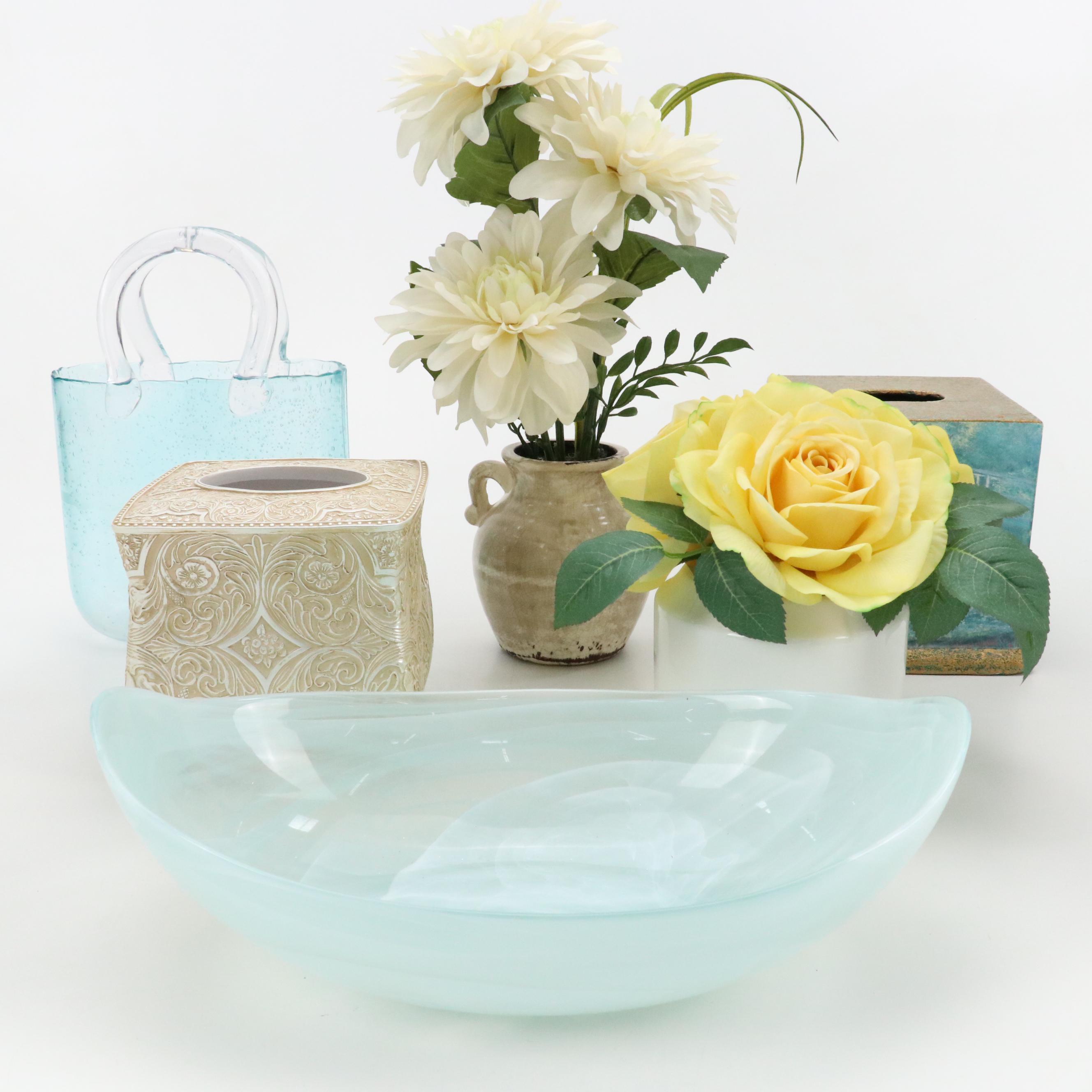 Artificial Floral Arrangements, Vases, Tissue Box Covers and More Home Décor