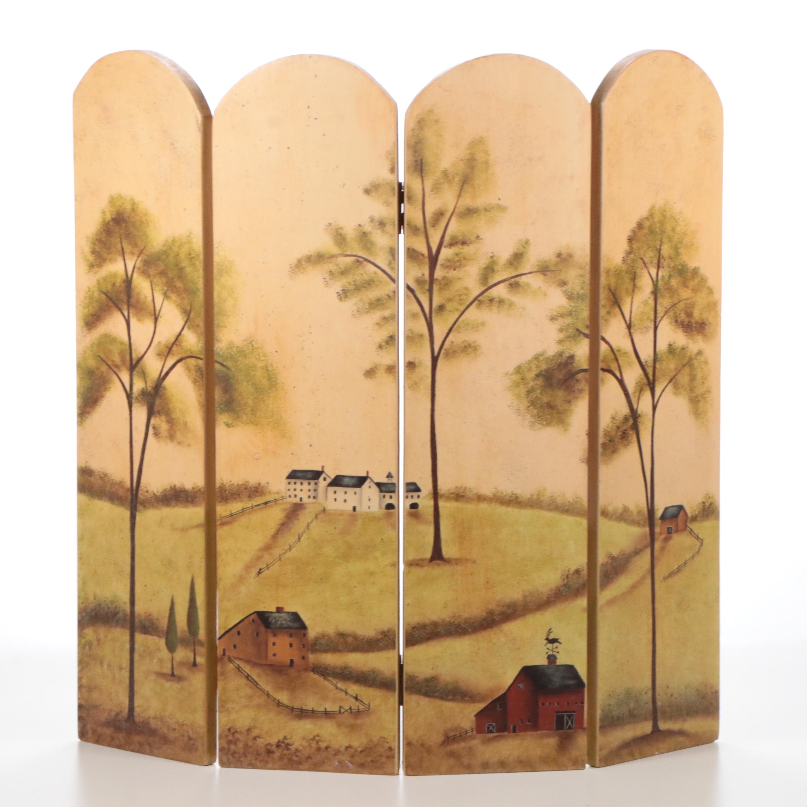Landscape Motif Finsihed Wood Table Top Screen