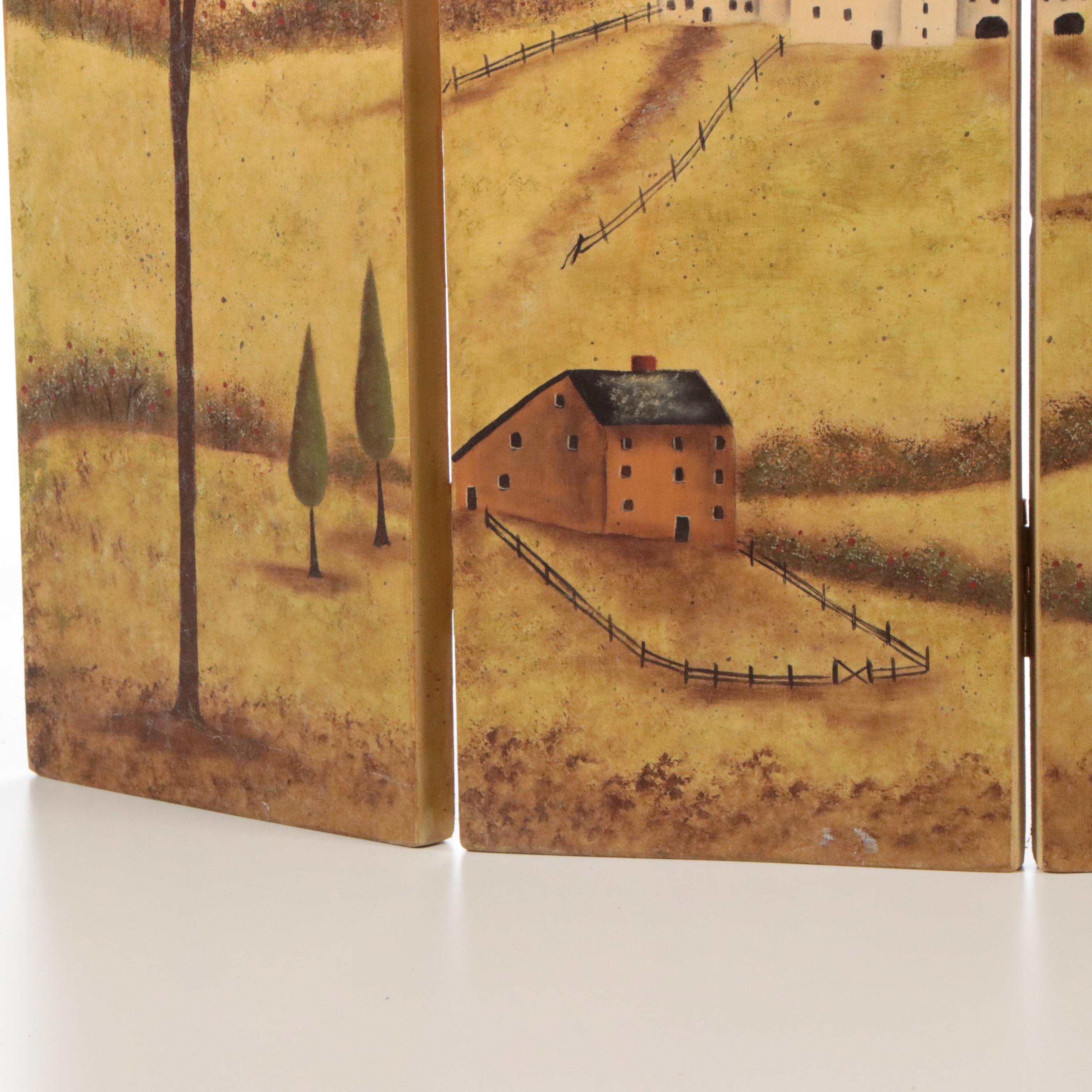 Landscape Motif Finsihed Wood Table Top Screen