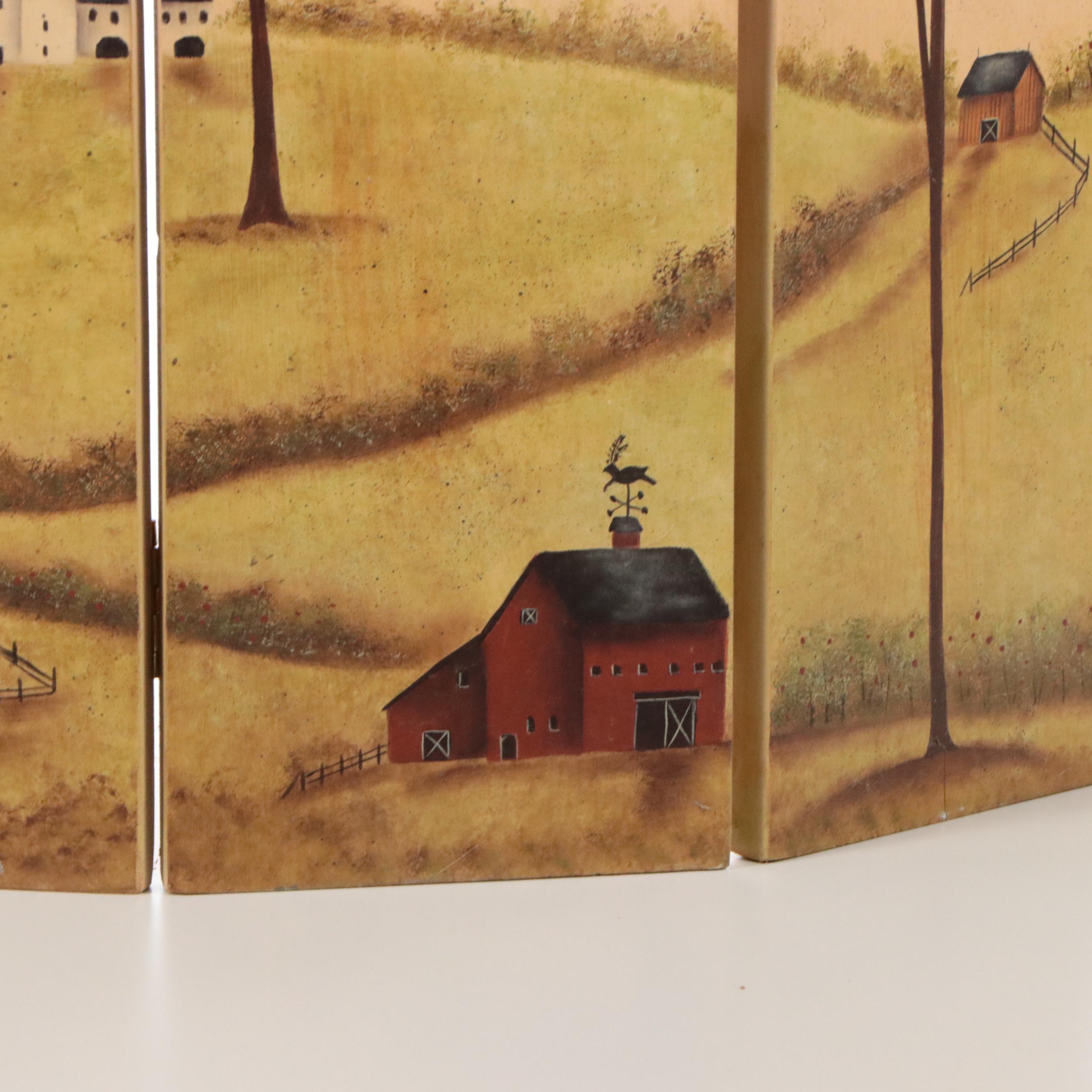 Landscape Motif Finsihed Wood Table Top Screen