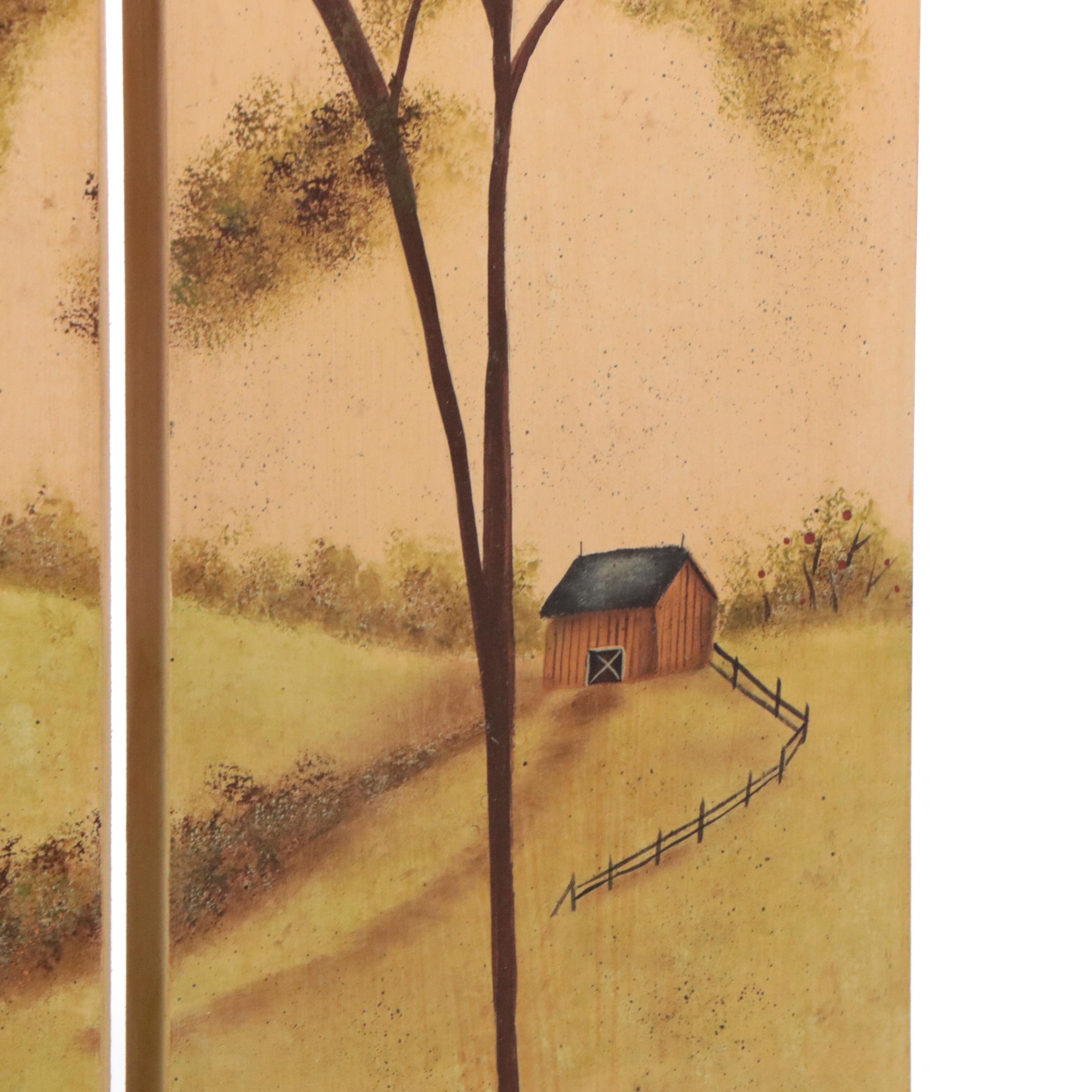 Landscape Motif Finsihed Wood Table Top Screen