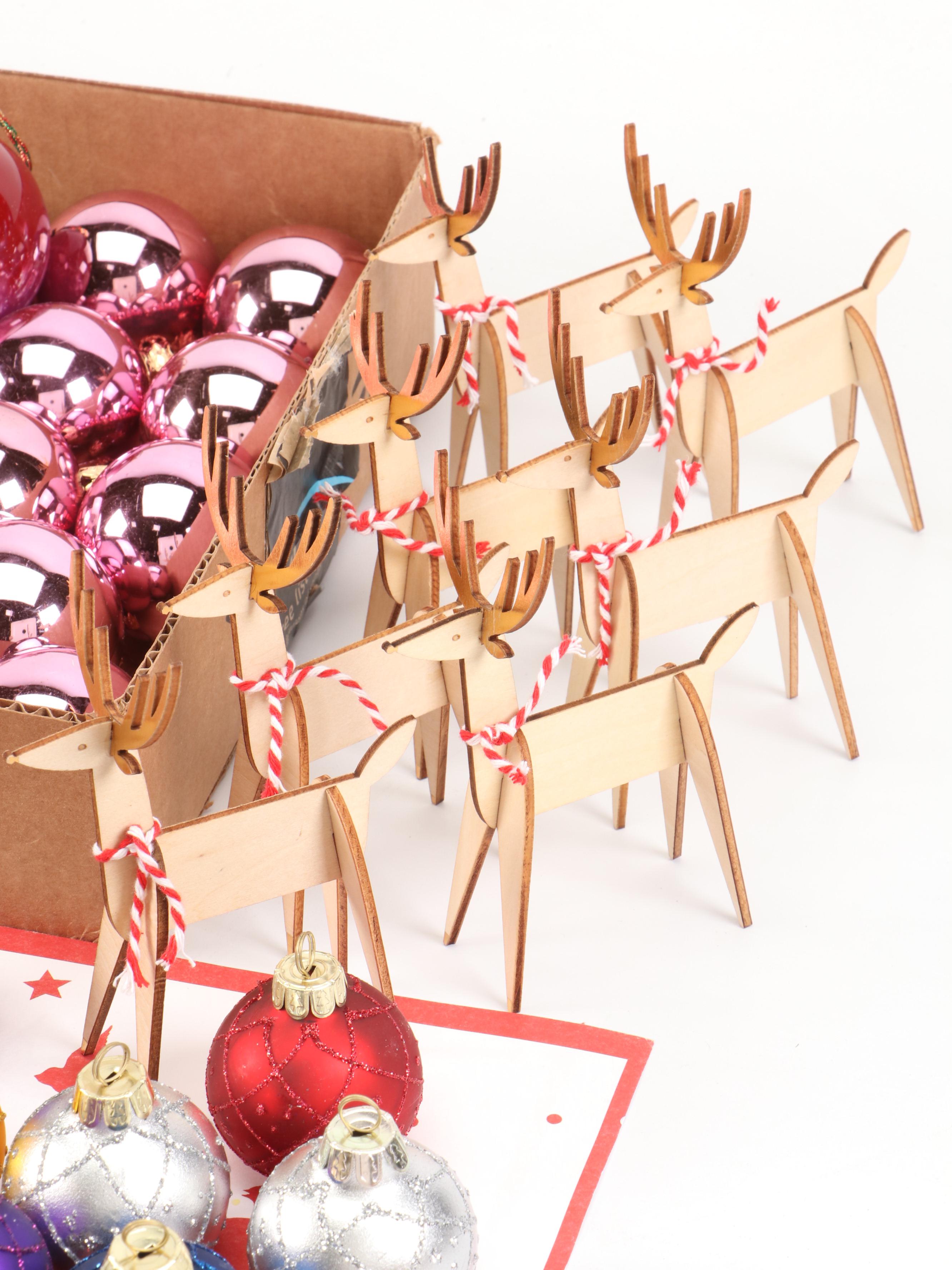 Christmas Ornaments, Paper Placemats, and Glass Figurines